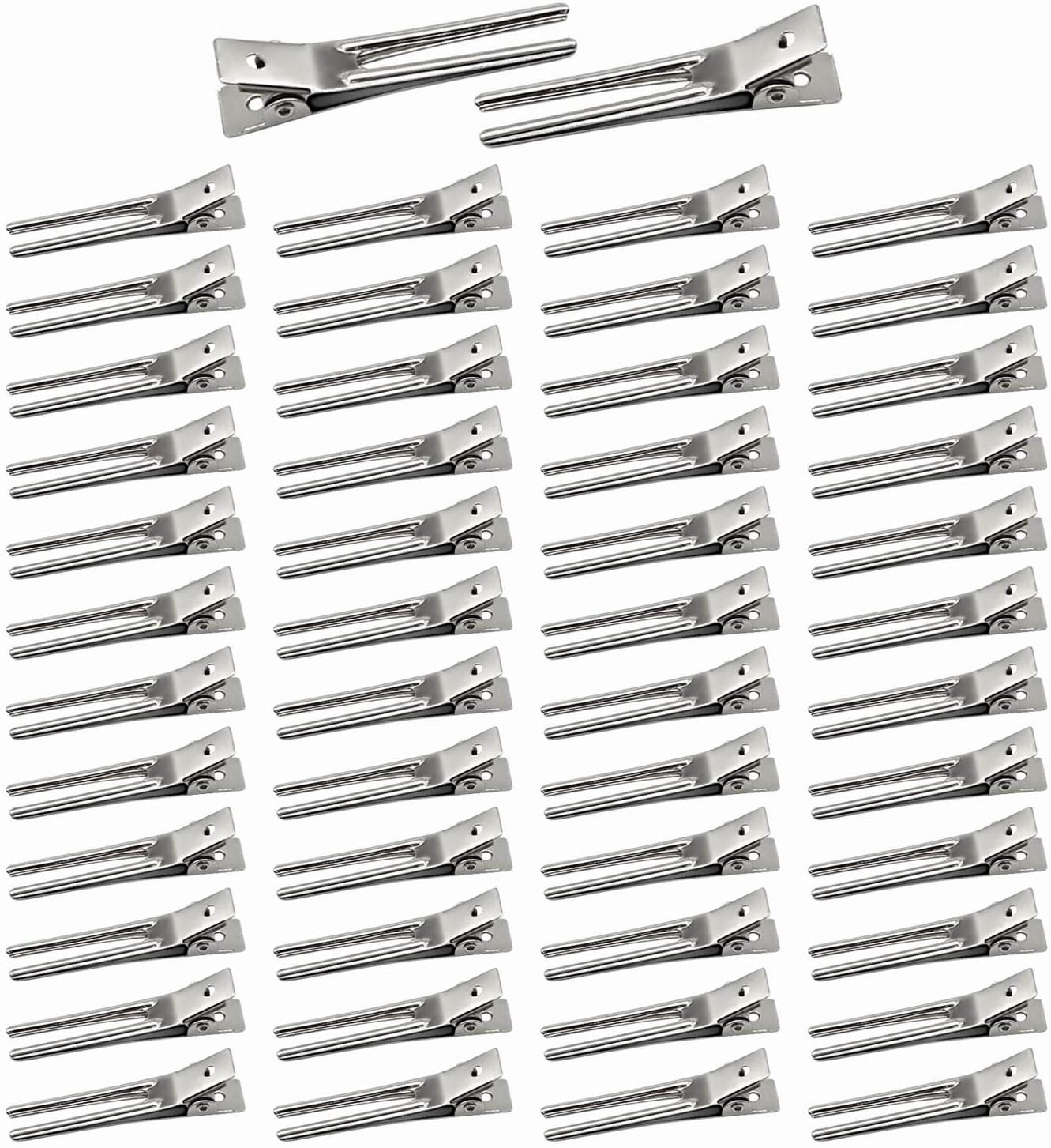 50Pcs Hairdressing Double Prong Curl Clips, 1.8Inch Curl Setting Section Hair Clips Metal Alligator Clips Hairpins for Hair Bow Great Pin Curl Clip Styling Clips for Hair Salon Barber (Silver) image number 6