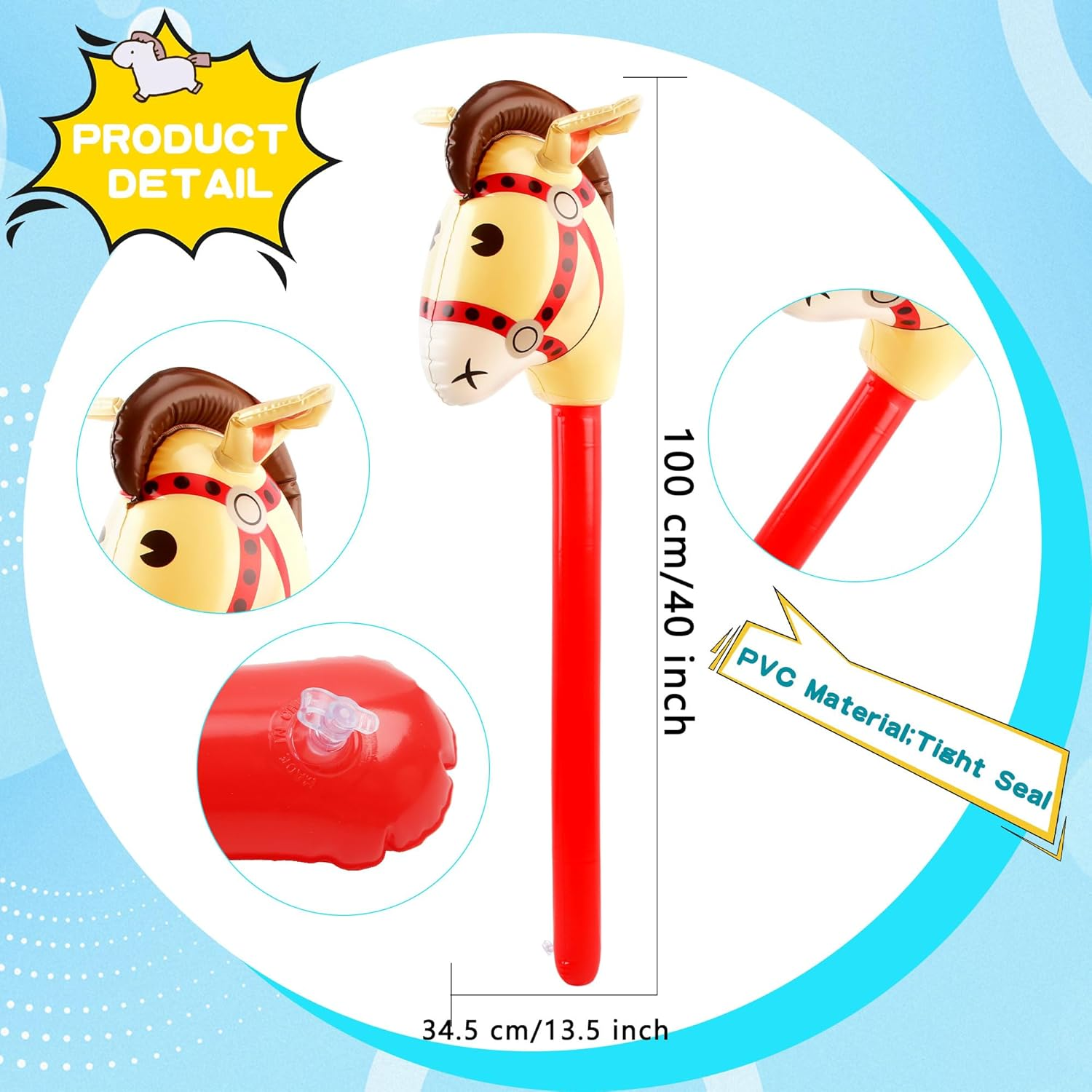 6 Pack 40 Inch Inflatable Horse Stick Cute Horsehead Stick Balloon Colorful Inflatable Horsehead Stick Blow up Pony Stick Toys for Christmas Cowboy Cowgirl Horse Theme Party Decor (Color Set 2) - Color Set 2 image number 5