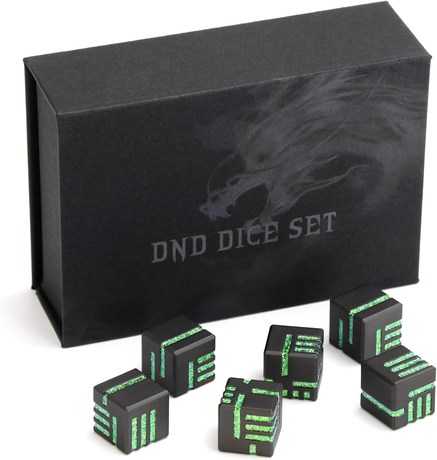 D6 Metal Dice Set 6 Pcs, Unique 6 Sided Die Great for DND Tabletop RPG Dungeons and Dragons Dice Collectors Gifts (D6 Black Green) image number 3