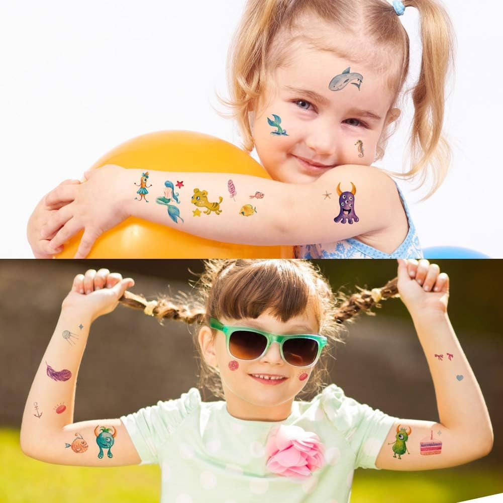 Kids Temporary Tattoos for Little Girls Boys, 120+ Small Space Astronaut Alien Dinosaur Mermaid Fake Face Stickers for Children Birthday Party Supplies Goodie Bag Stuffers image number 6