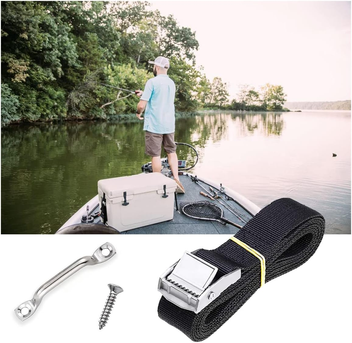 78'' Battery Tie down Strap for Boats,Battery Box Hold down Straps Kit with Stainless Steel Cam Buckle,Stainless Steel Deck Loop Mounts and SS Screws,Used for Cooler,Fuel Tank,Yeti,Rtic,Rv and More image number 3