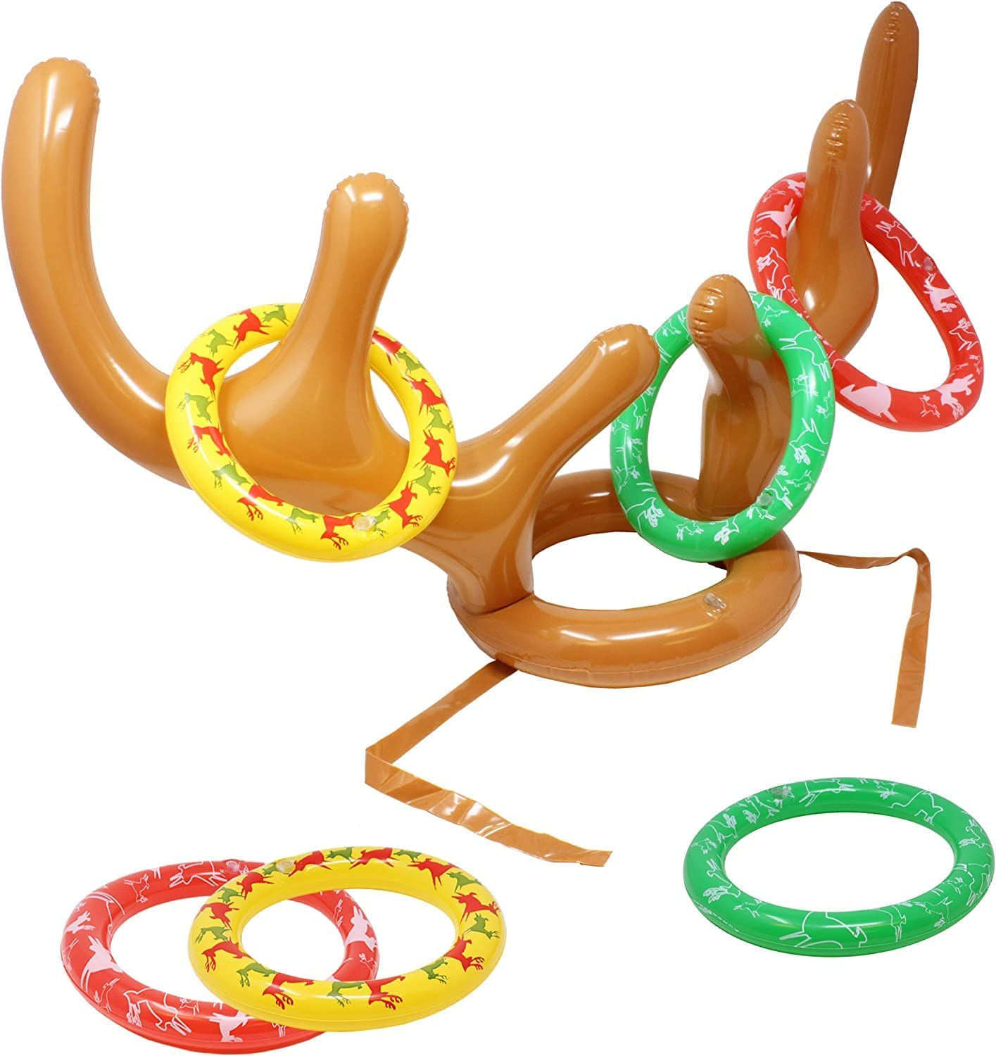 T Tersely 2 Pack Antlers and 12 Rings Christmas Party Inflatable Reindeer Antler Hat Ring Toss Game with Rings Xmas Games for Family Fun image number 2