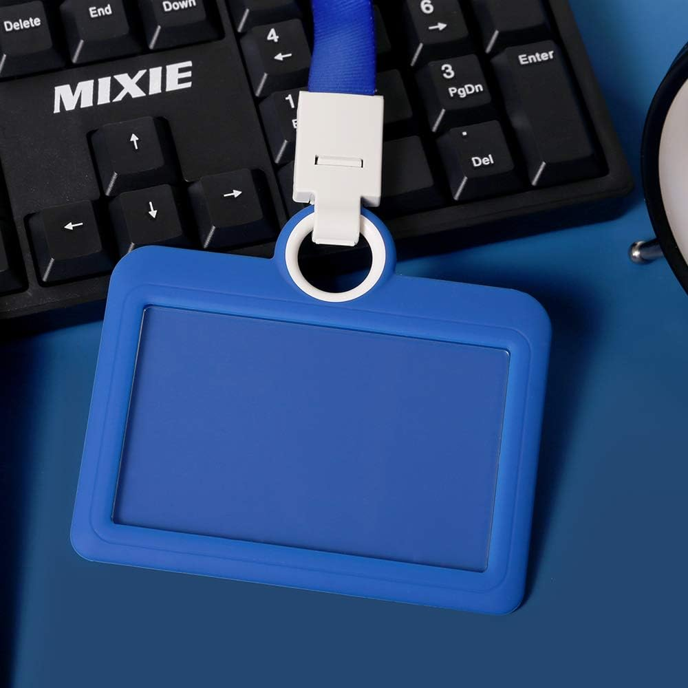 Badge Holder Silicone Horizontal ID Badge Card Holder with Lanyard Neck Strap Heavy Duty ID Card Business Card Offices Supplies image number 2