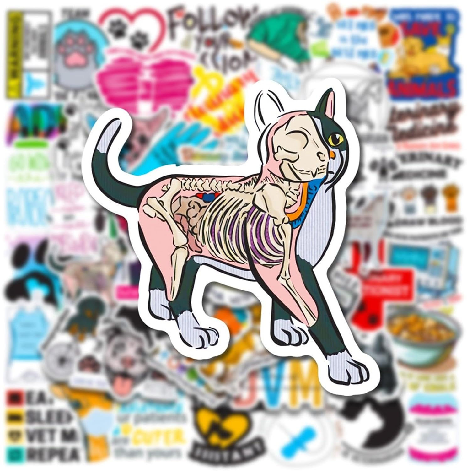 50 Pcs Funny Veterinary Stickers and Decals, Cute Veterinarians Vinyl PVC Waterproof Stickers for Water Bottle Skateboard Luggage Laptop Computer Phone, Vet Tech Party Favors for Kids Teens Adults image number 3