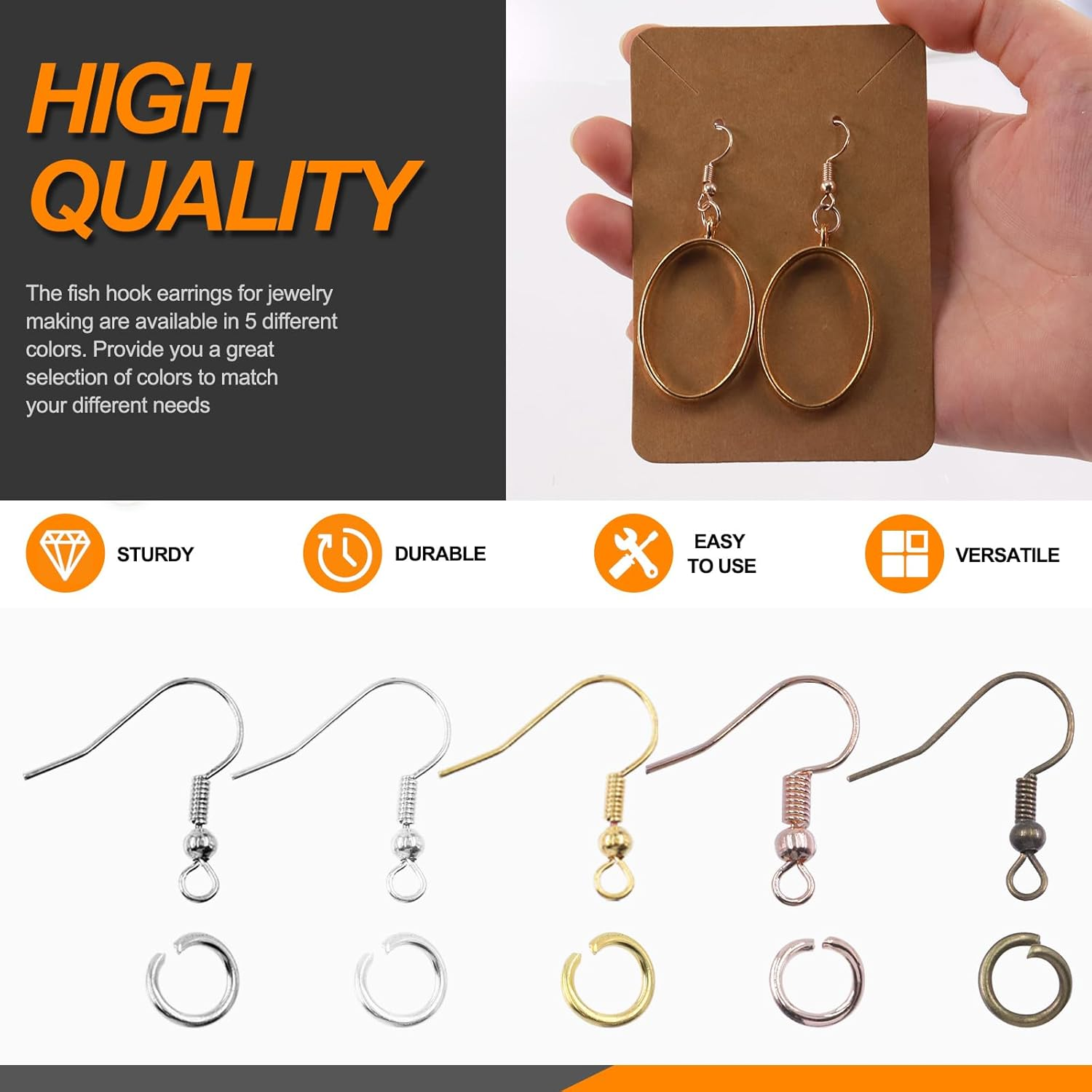 1533Pcs Hypoallergenic Earring Making Supplies Kit with Earring Hook, Earring Back, Earring Posts, Jump Ring, Jewelry Pliers, Earring Holder Card, Clear Bag for Jewelry Making Earring Repair - 5 Colors - Earring Making Supplies image number 5