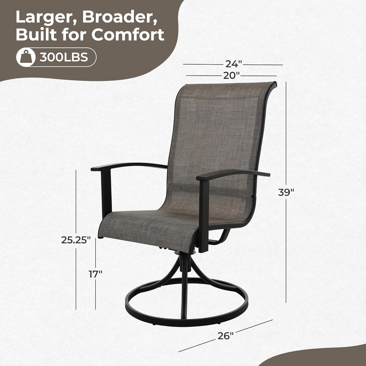 Grand Patio Outdoor Swivel Dining Chairs Set of 2, 360 Degree Swivel Patio Chairs with Mesh Sling and Rocking Frame for Lawn, Porch, Garden, Mixed Coffee image number 3