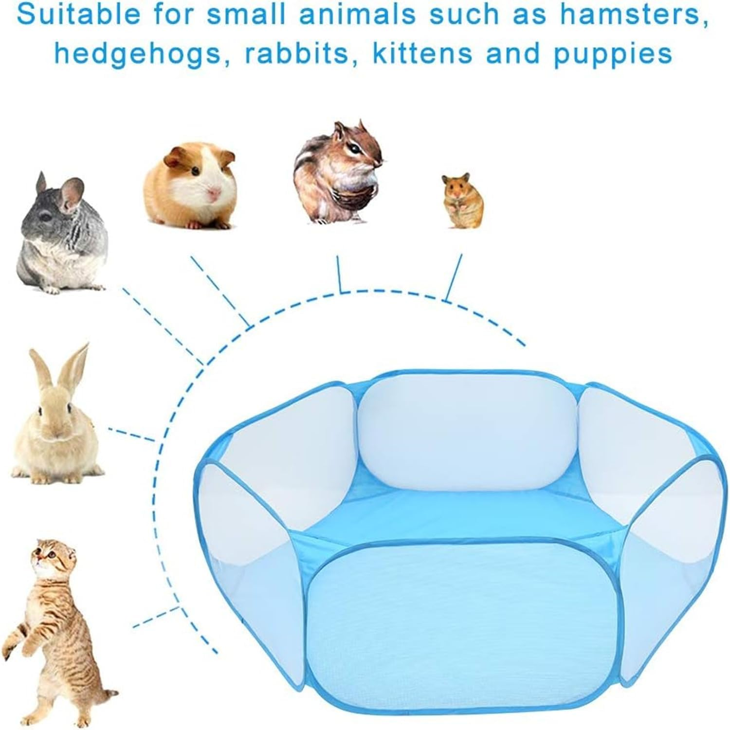 Small Animals Tent,Reptiles Cage,Breathable Transparent Pet Playpen Pop Open Outdoor/Indoor Exercise Fence,Portable Yard Fence (Blue) image number 4