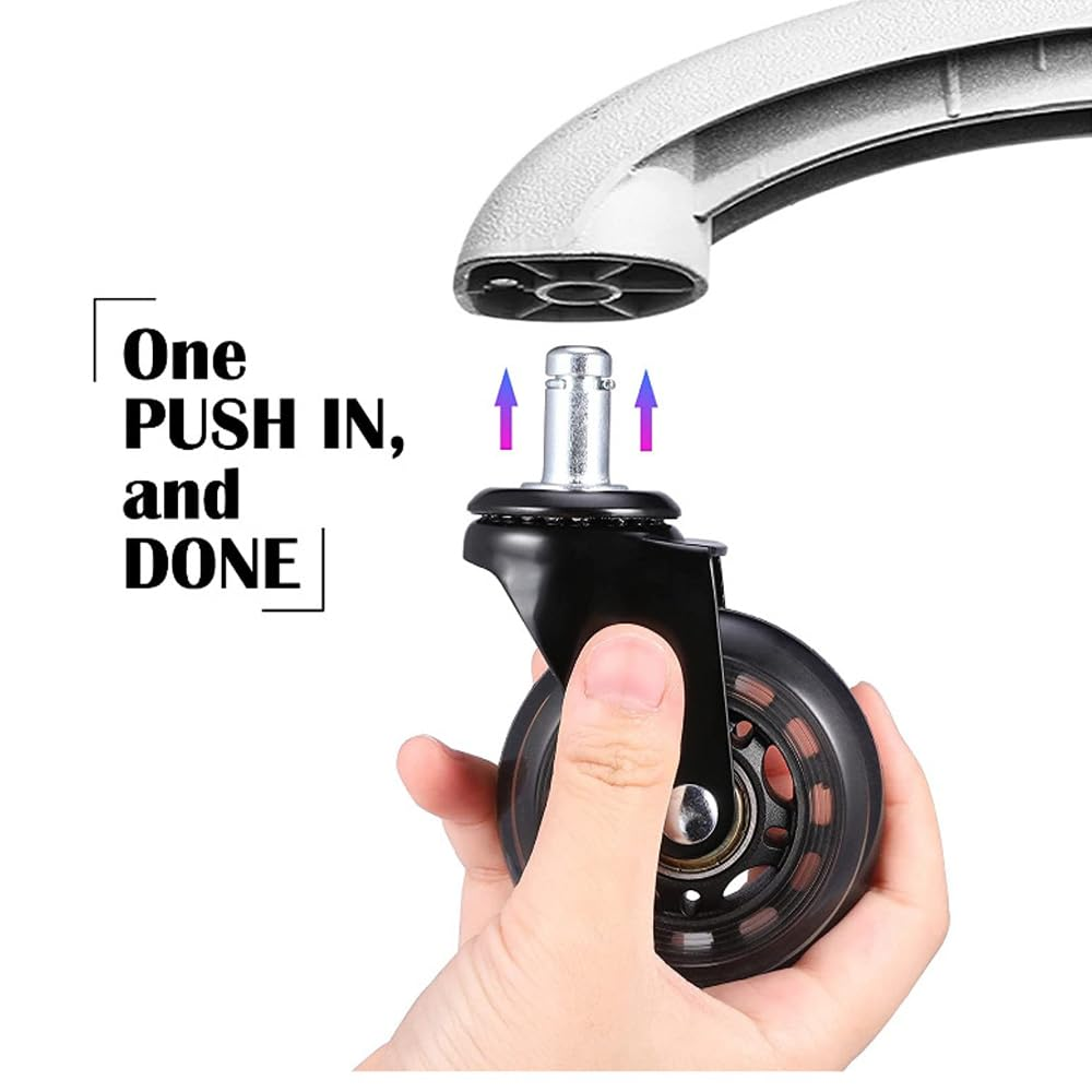 Office Chair Wheels (Set of 5) &ndash; 3" Heavy-Duty Replacement Casters for Hardwood & Carpet &ndash; Silent Rollerblade Wheels, 7/16" X 7/8" Stem, Black &ndash; Universal Fit for Ergonomic Chairs (Black A) image number 1