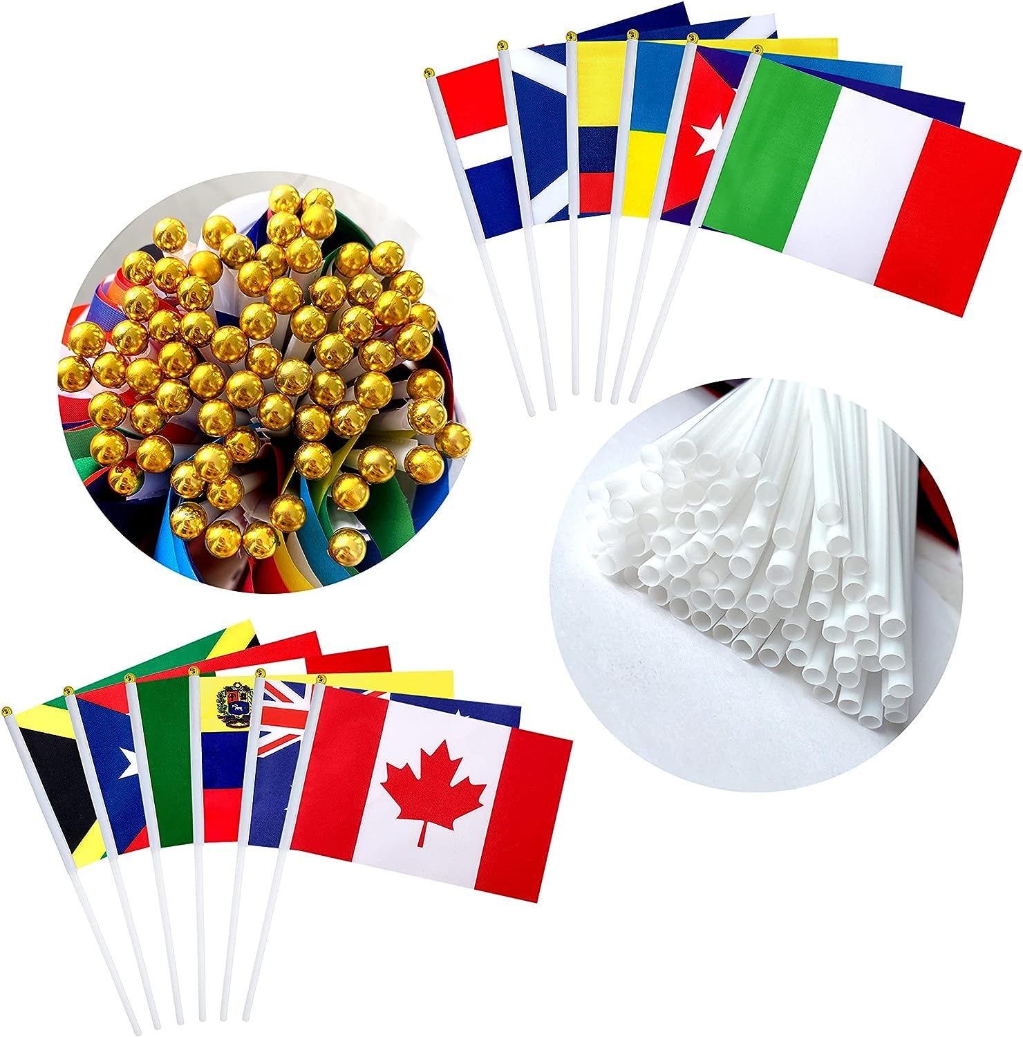 32Pcs Hand Held Flags on Stick,Small Mini International World Country Flags, World Countries on Every Continent Flag, School Sports Clubs, Decorations for Parades World Cup image number 5