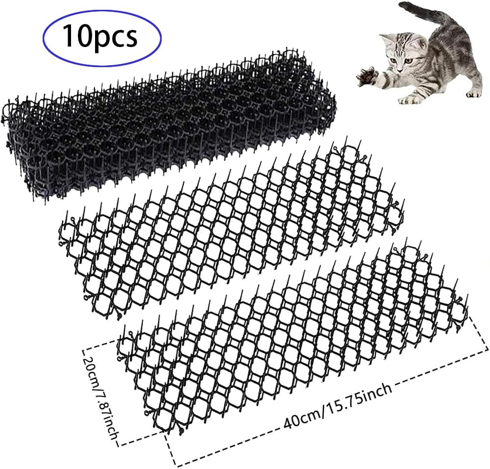 10 Pcs Cat Deterrent Scat Mat for Cats,8X16 in Scat Mat for Cats,Cat Repellent Outdoor Cat Scat Mat,Cat Scat Mat with Plastic Spikes Cat Deterrent Mats Scat Mat,Cat Spike Mat Anti-Dig for Garden