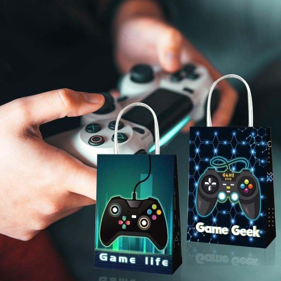 12X Gamer Party Bag Favours Supplies Birthday Decoration Treat Bag Paper Bag Kraft Bag Gable Box Gift Bag Themed Party Bag image number 1