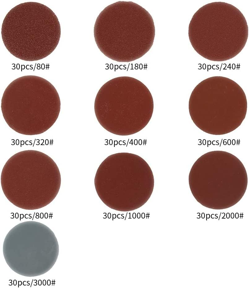 300 Pcs Sanding Discs Pads Kit, 2 Inch Sandpaper with 1 Pc 1/4 Inch Shank Backing Pad and 1 Pc Soft Foam Buffering Pad 80 180 240 320 400 600 800 1000 2000 3000 Grit image number 5