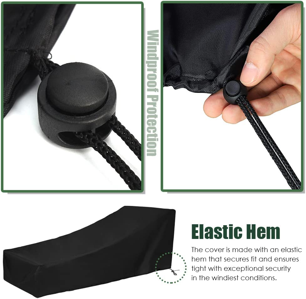 Chaise Lounge Cover Outdoor Waterproof Heavy Duty Lounge Chair Cover with Windproof Elastic Hem Indoor Extra Large Anti-Uv Chaise Lounge Cover Patio Garden Furniture All Season Protection (2) image number 6