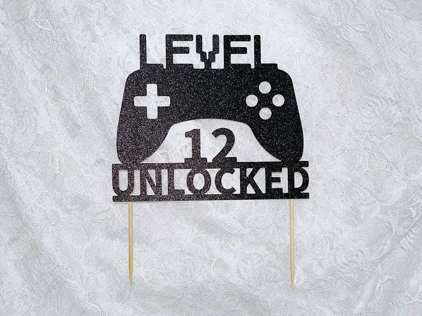 Level 12 Unlocked Cake Topper 12Th Birthday Cake Topper Video Game Controller Theme Cake Decorations Party Supplies image number 1