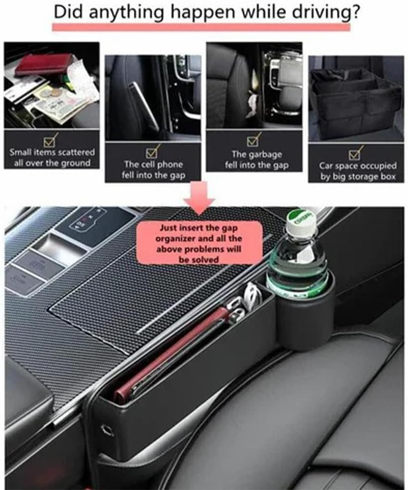 2 Pack Car Leather Cup Holder Gap Bag, XICEN Seat Gap Storage Box, Adjustable Car Seat Storage Box, Car Seat Gap Organizer, for Glasses Phones Keys and Cards (Driver Side + Passager Side) image number 5