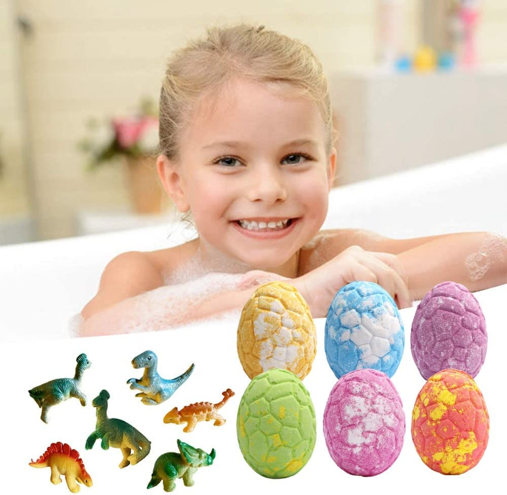 (6 Pack) Big Dino Bath Bombs with Surprise Toys - Best Giftset - Dinosaur Egg Shaped, Party Set for Bubble Bath, Bath Fizzes with Bath Salt, Gift Hamper for Kids, Women, Men, Parents. Handmade Bathbomb image number 4