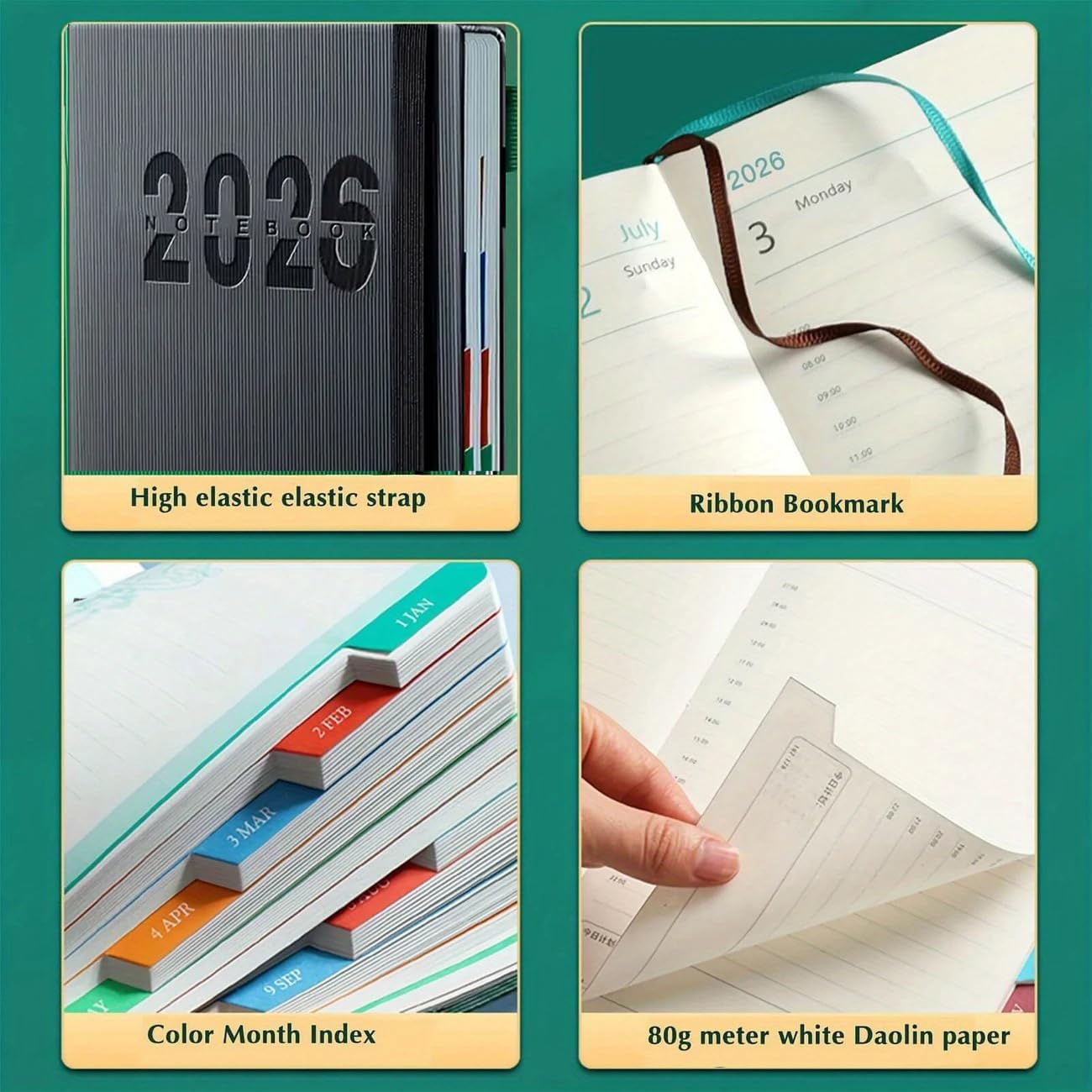 Academic Diary 2026,A5 400 Pages Weekly and Monthly Calendar Planner Notebook with Monthly Tabs,2026 Planner from Jan to Dec with Elastic Strap,Perfect for Teacher,Student,Women and Men image number 1