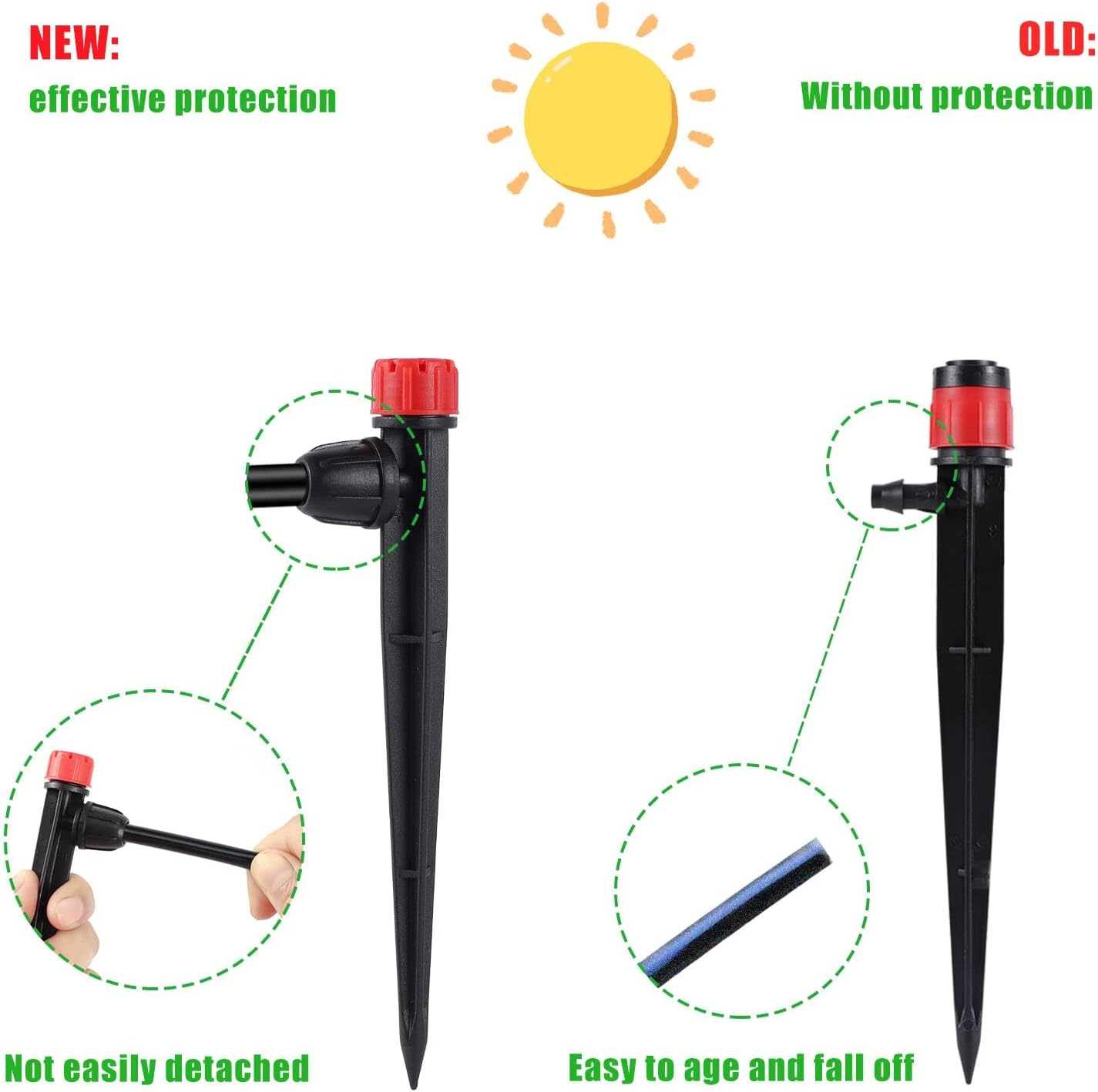 Drip Irrigation Emitters Adjustable 360 Degree Drip Emitters on 5" with Stake for 1/4" Drip Irrigation Tubing,Irrigation Drippers Ideal for (4-7Mm) Garden House Watering System. (25Pcs-Red Drip) image number 4