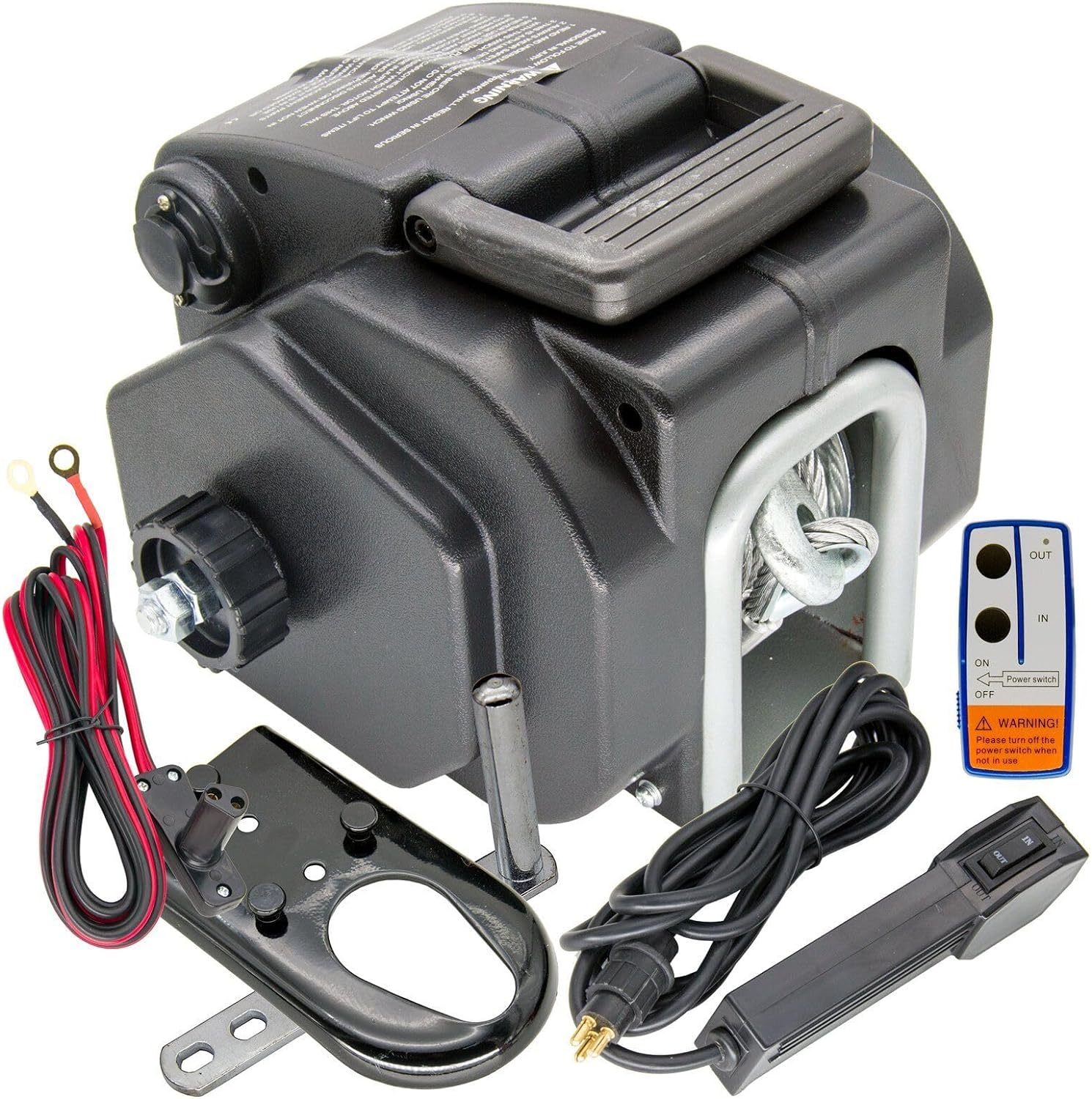 5000LBS Trailer Winch Electric Boat Winch Reversible Electric Winch 12V with Wireless Remote Control and Hand Crank