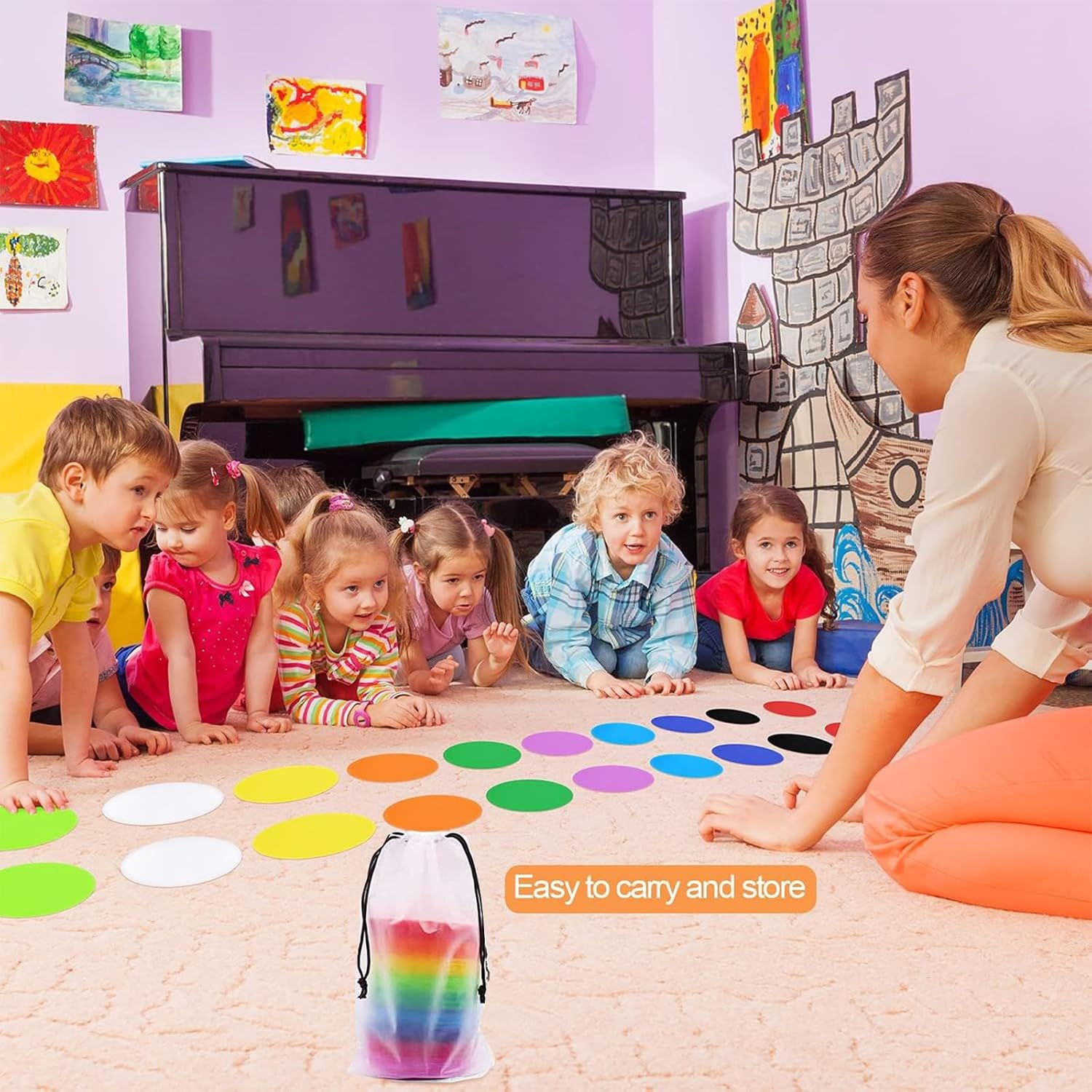 Carpet Spots, Markers Carpet Circles, Carpet Dots Markers for Preschool, Kindergarten Social Distancing, for Classroom Decoration(90 Pcs)