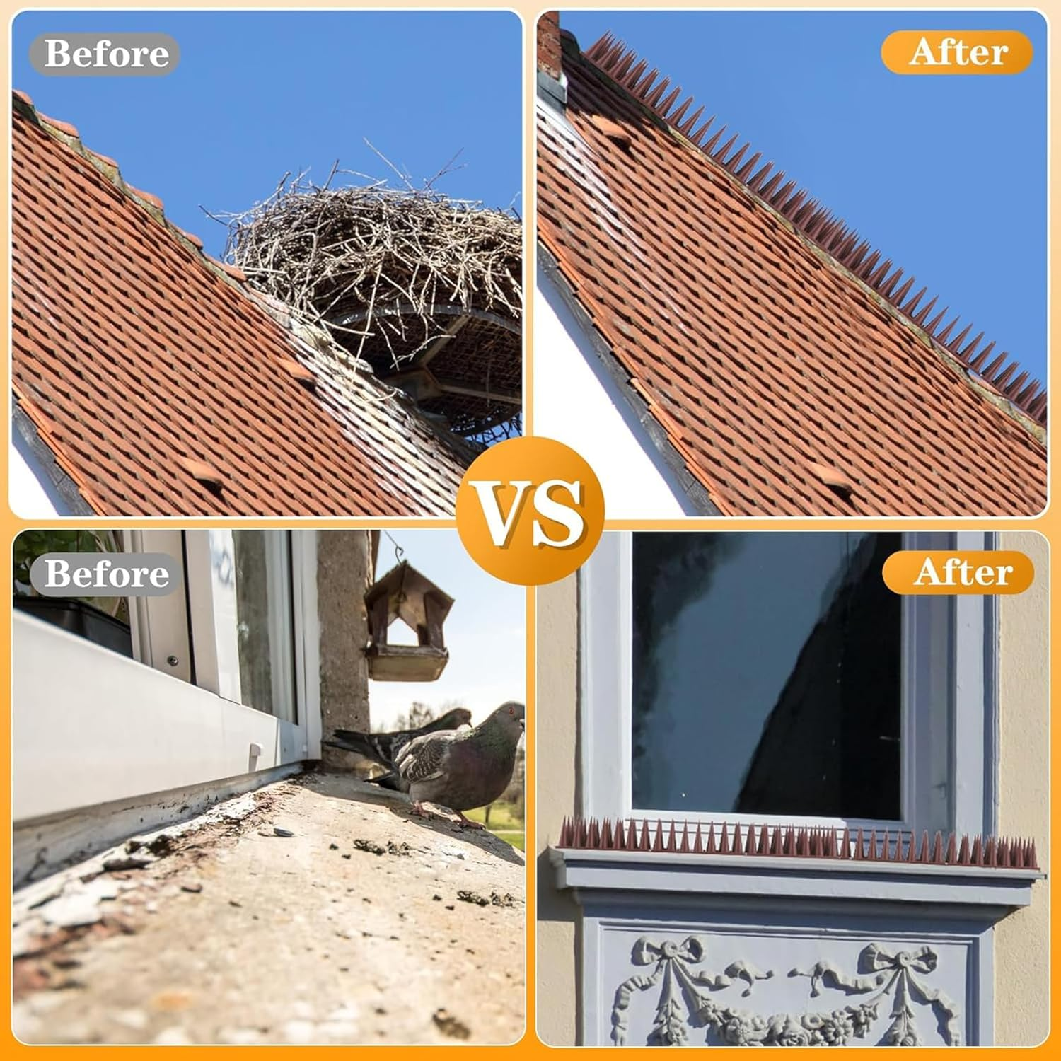 12Pack Bird Spikes, outside Bird Defender Spikes to Keep Birds Away, Plastic Bird Deterrent Spikes for Small Birds Pigeon Squirrel Raccoon Cats, Brown 33 * 4.5 * 4Cm