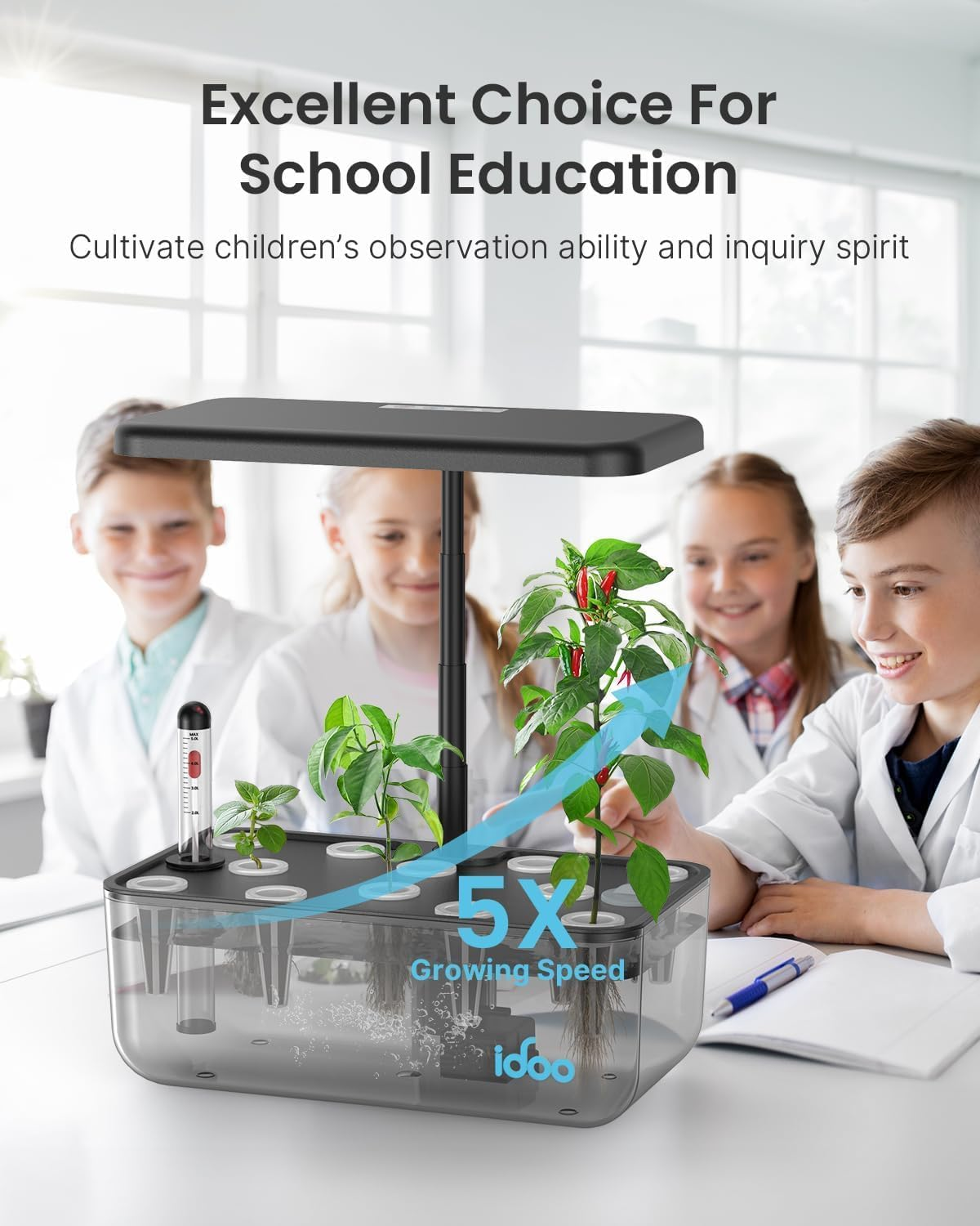 Idoo Hydroponics Growing System,12 Pods Indoor Herb Garden Kit with Grow Light, 5 L Transparent Water Tank, Automatic Timer Germination Kit, Two Modes, Height Adjustable, Pump System image number 3