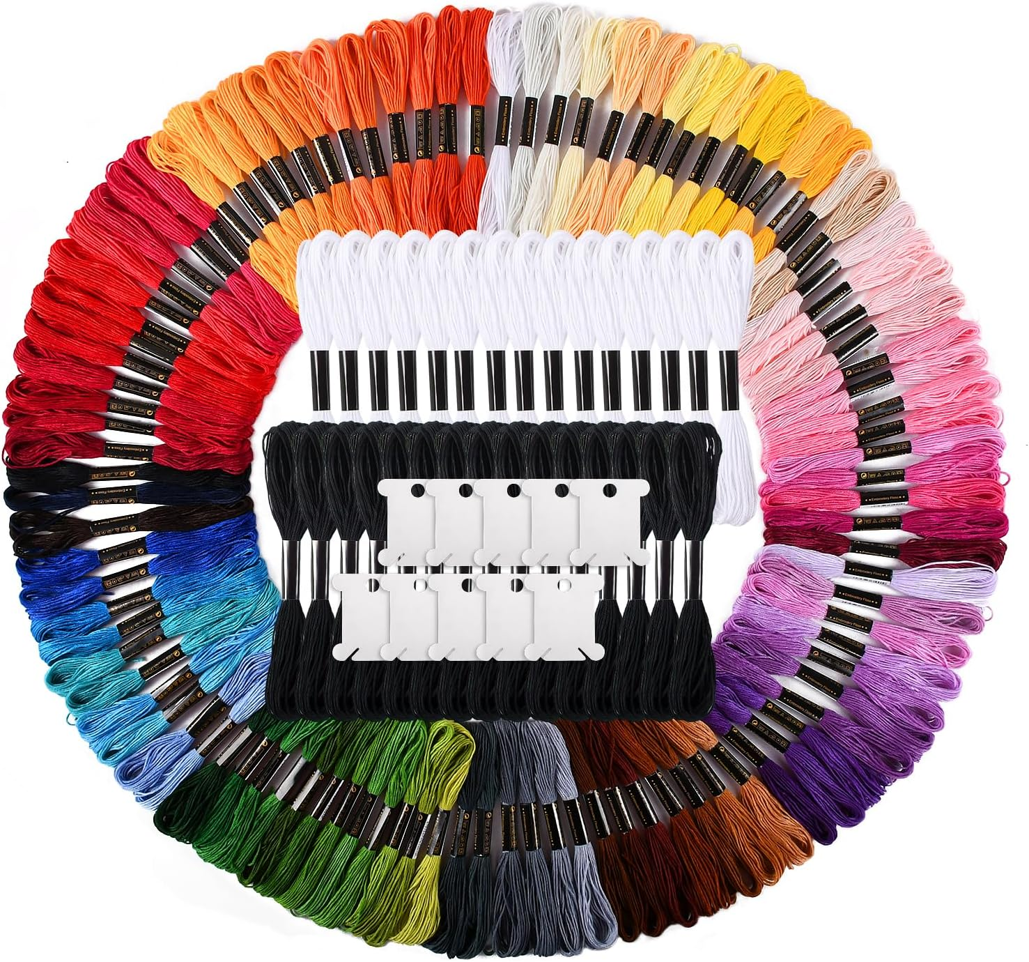 Embroidery Floss, 130 Skeins Embroidery Thread, Cross Stitch Thread Friendship Bracelet String Kit for DIY Handmade Craft with 10 Pcs Floss Bobbins (100 Colorful, 15 Black and 15 White) image number 1