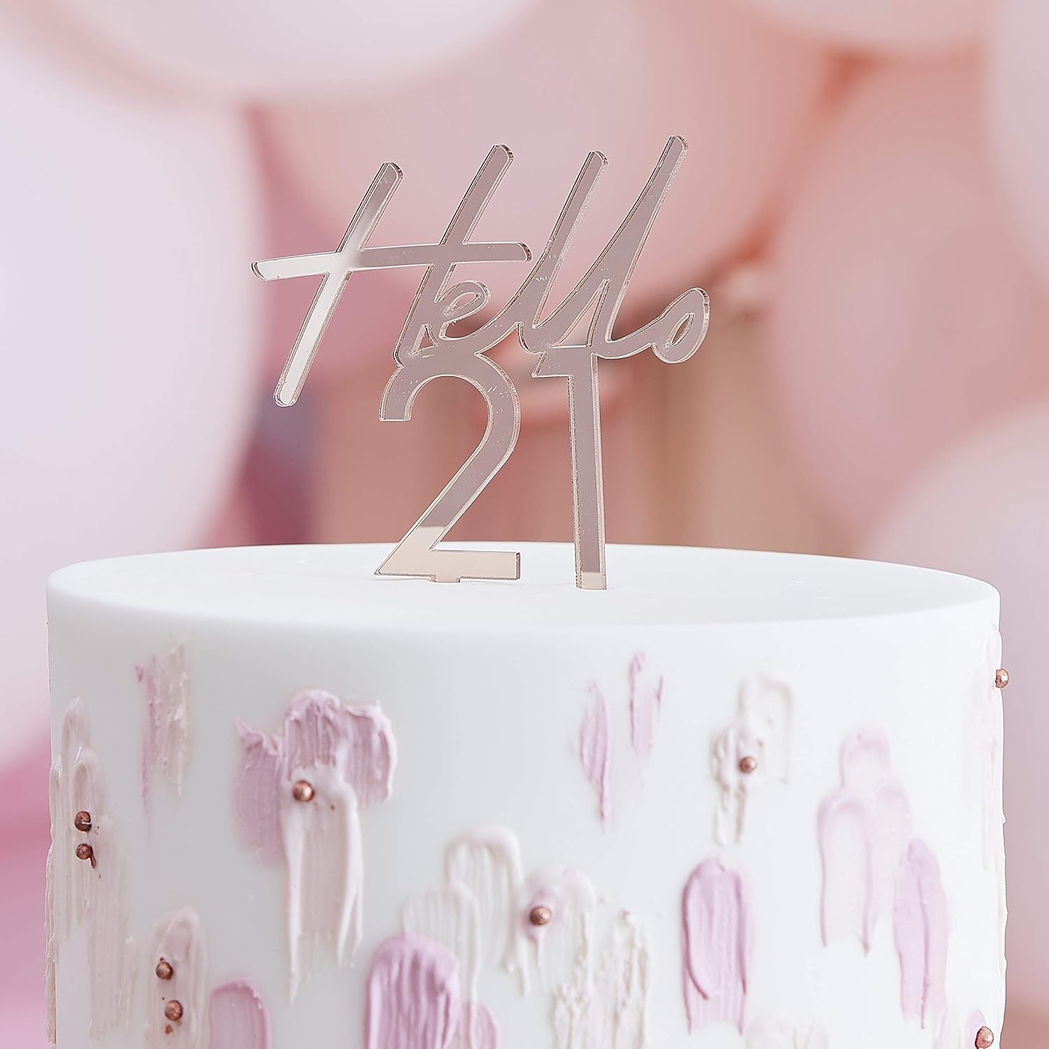 Ginger Ray Hello 21 Birthday Cake Topper, Rose Gold