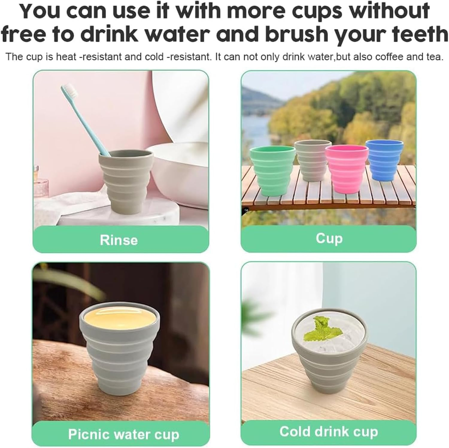 3In1 Collapsible Washing up Bowl and Foldable Cups Set,Portable Wash Basin and Silicone Foldable Cup for Camping、Kitchen、Travel,Space Saving Collapsible Washing and Drinking Set image number 2