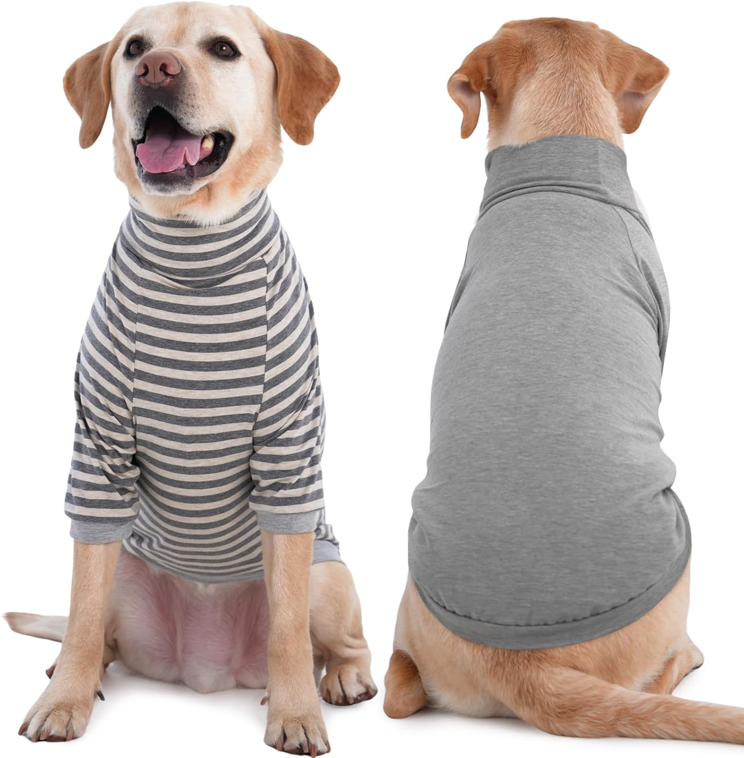 Iecoii 2 Packs|2Xlarge|High Neck Breathable Dog Pullover|Quick Dry Spring Fall Shirt|Soft Matching Pjs Homewear,Pet Top Underwear|Shedding Suit|Full Belly Coverage Sweatshirt,Grey Stripe+Grey image number 2