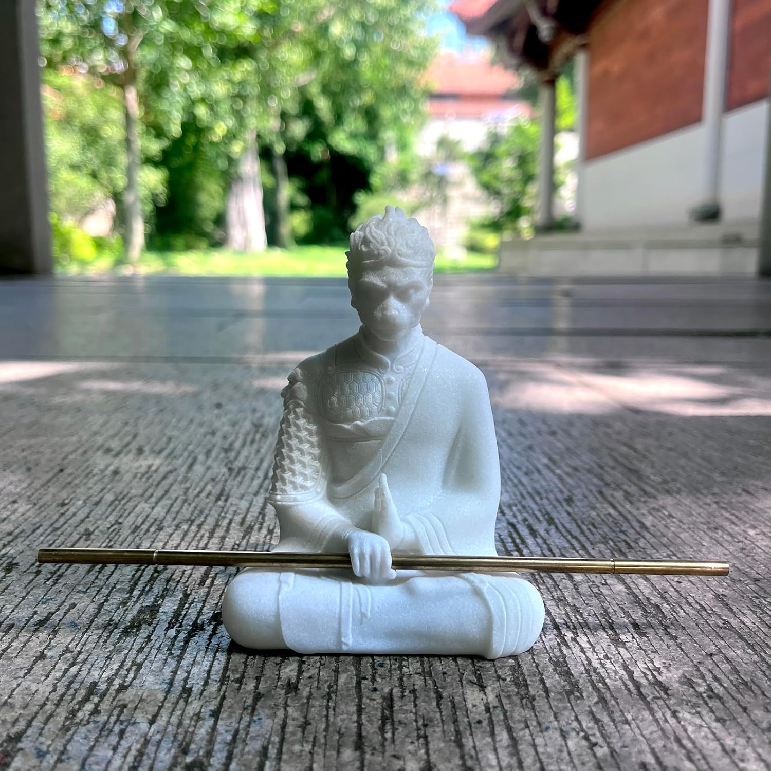 Buddha Statue Wukong Monkey Statue, Zen Garden Decor, Monkey King Prayer Figurine,Feng Shui Ornaments for Outdoor Gardens&Indoor Meditation, Statues for Home Office Fish Tank Aquarium Decor (White) image number 5