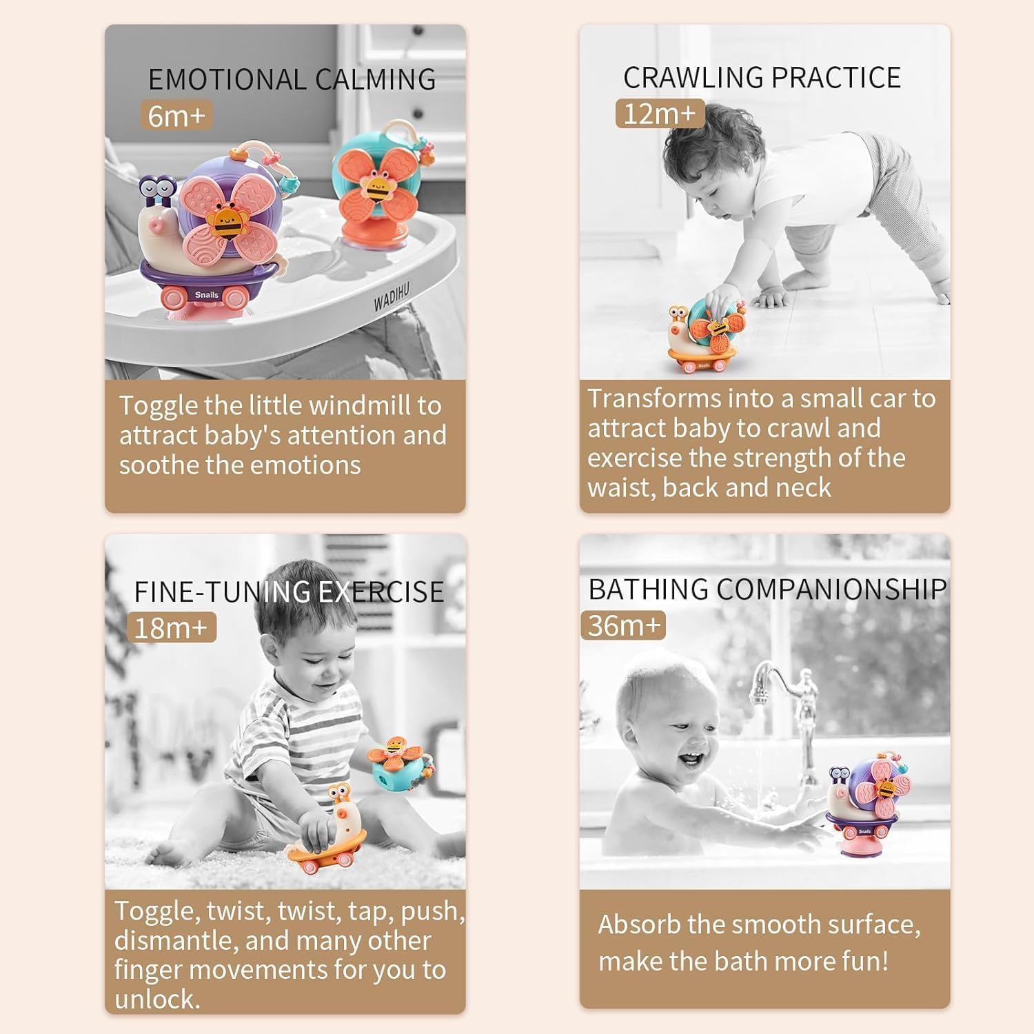 Montessori Sensory Toys，Infant Toys Can Be Assembled and Disassembled，High Chair Toy Can Be Broken down into Baby Car Toy/Spinning Top (Purple) image number 3