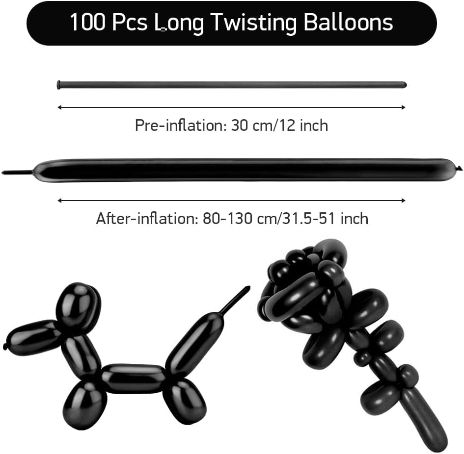 Black 260 Balloons Halloween Balloons Long Balloon for Balloon Animals 100Pcs Long Skinnyballoons for Tying Balloon Arch Qualatex Latex Balloon Animal Decor Halloween Christmas Party Decorations image number 4