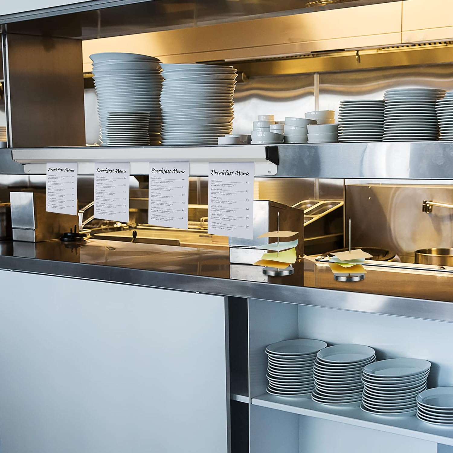 Henoyso Aluminum Slide Check Rack with 2 Pcs Receipt Holder Spike Desk Restaurant Ticket Sliver Rail Bill Orders Display for Kitchen Office Cafes Bar Note Organizer (24 Inch) (Ii-Henoyso-590) image number 1