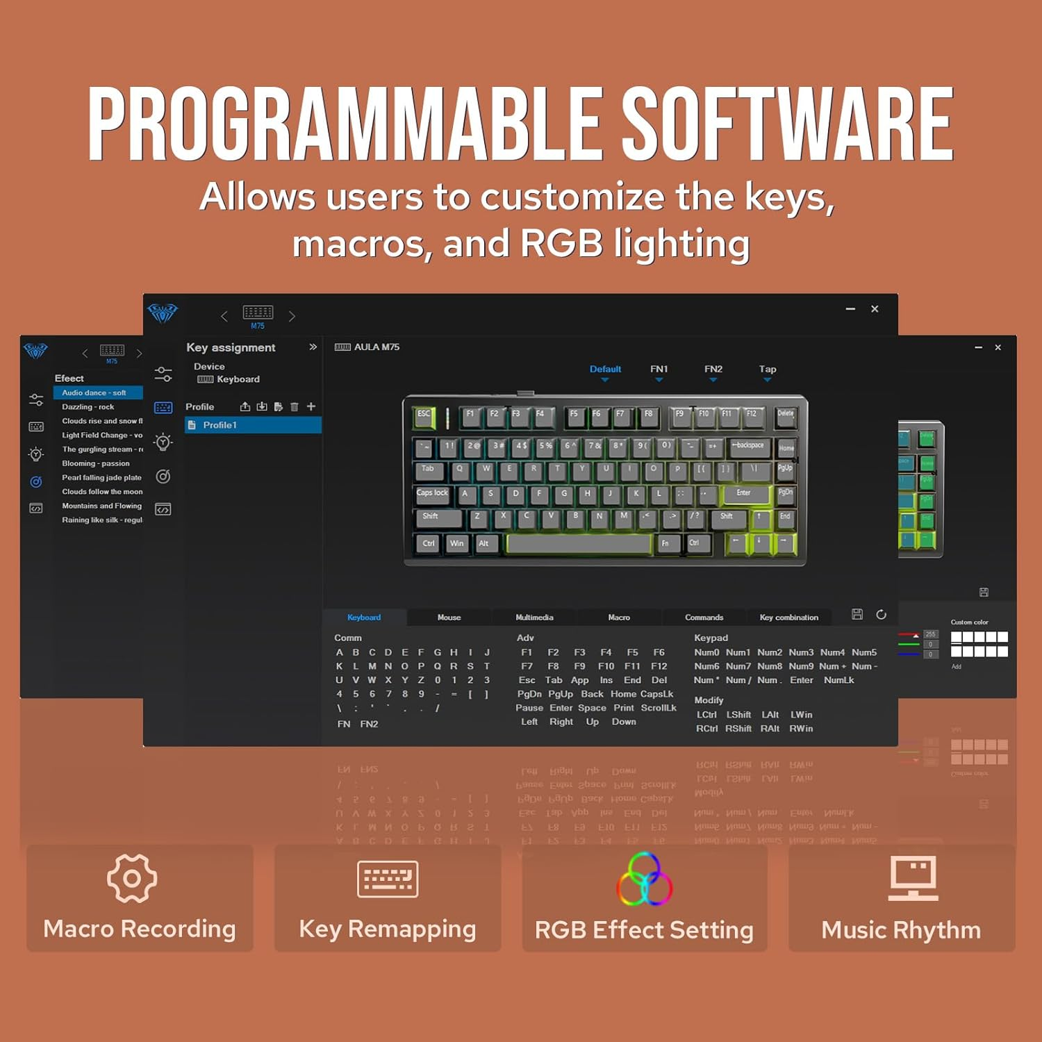 EPOMAKER Aula M75 Wireless Gaming Keyboard with 8000Mah Battery, 75% CNC Aluminum Mechanical Keyboard, Hot Swappable Creamy Keyboard, RGB Backlight, NKRO for Games/Office (Blue&White&Orange)