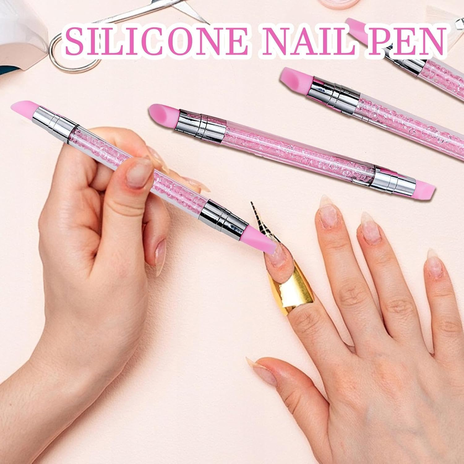 Silicone Nail Tool | Double-Ended Nail Foil Carving Pen - Comfortable Control Fingernail Sculpting Tool for Traveling Business Trip School image number 3