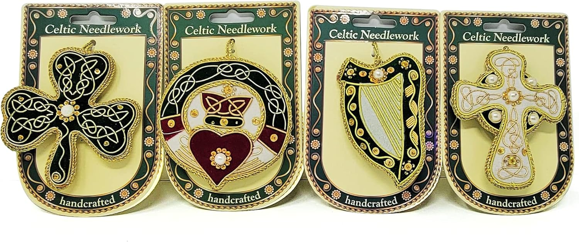 Royal Tara Irish Hanging Christmas Tree Ornaments Velvet Decoration Set 4Pcs- Gold Thread image number 1