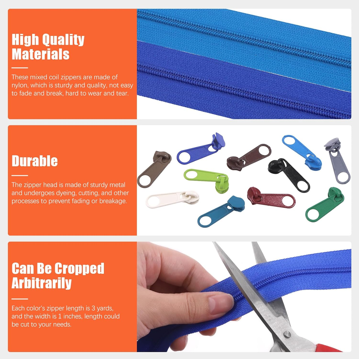 Tanstic 121Pcs(11 Sets) 33 Yards #3 Nylon Coil Zippers with Zipper Sliders Assortment Kit, 11 Colors Sewing Zippers Zipper Tape Nylon Zippers Bulk with Zipper Heads for Tailor Sewing Crafts image number 5