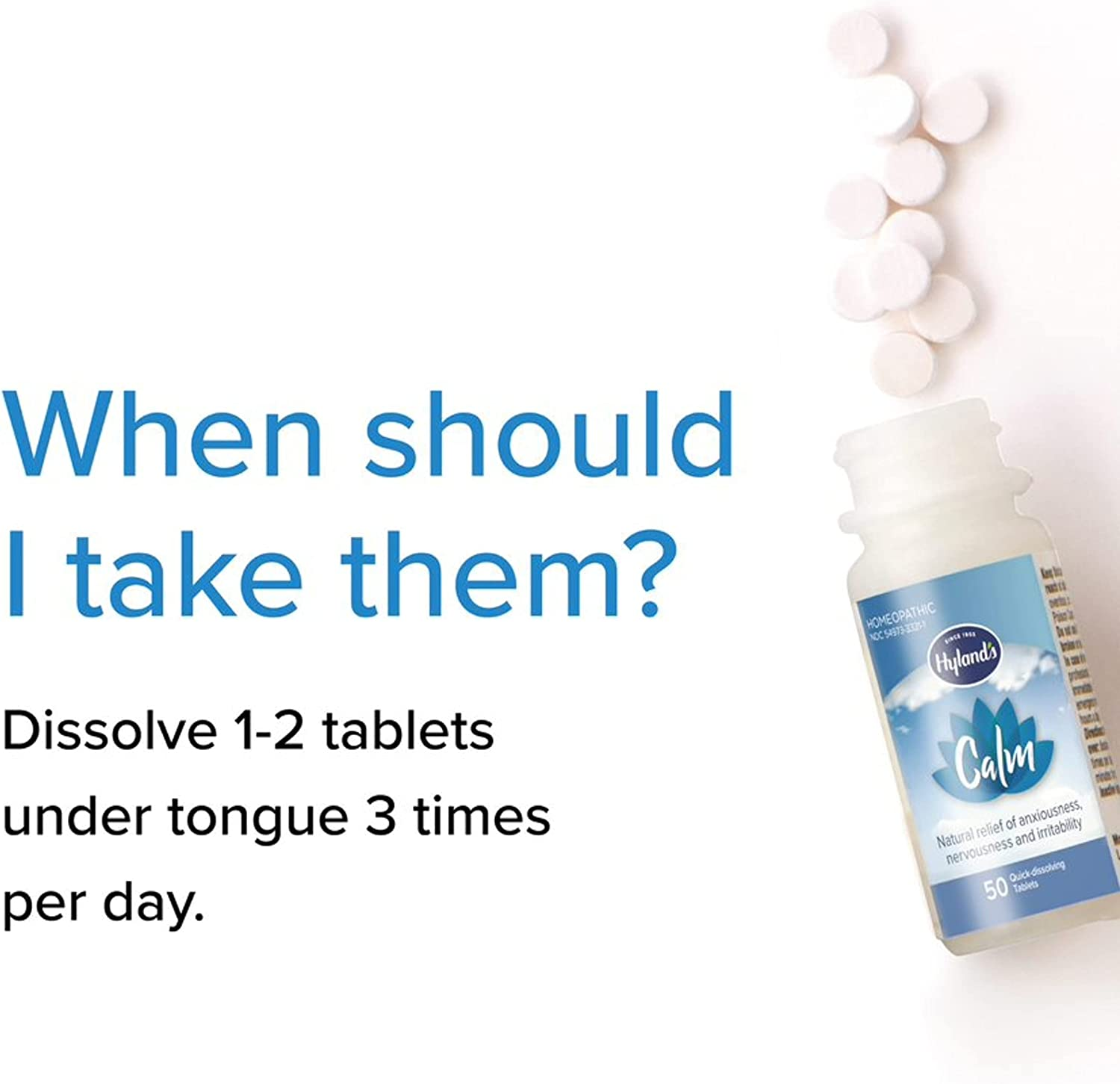 Hyland'S Calm Tablets, Anxiety and Stress Relief Supplement, Natural Relief of Anxiousness, Nervousness, and Irritability, 50 Count