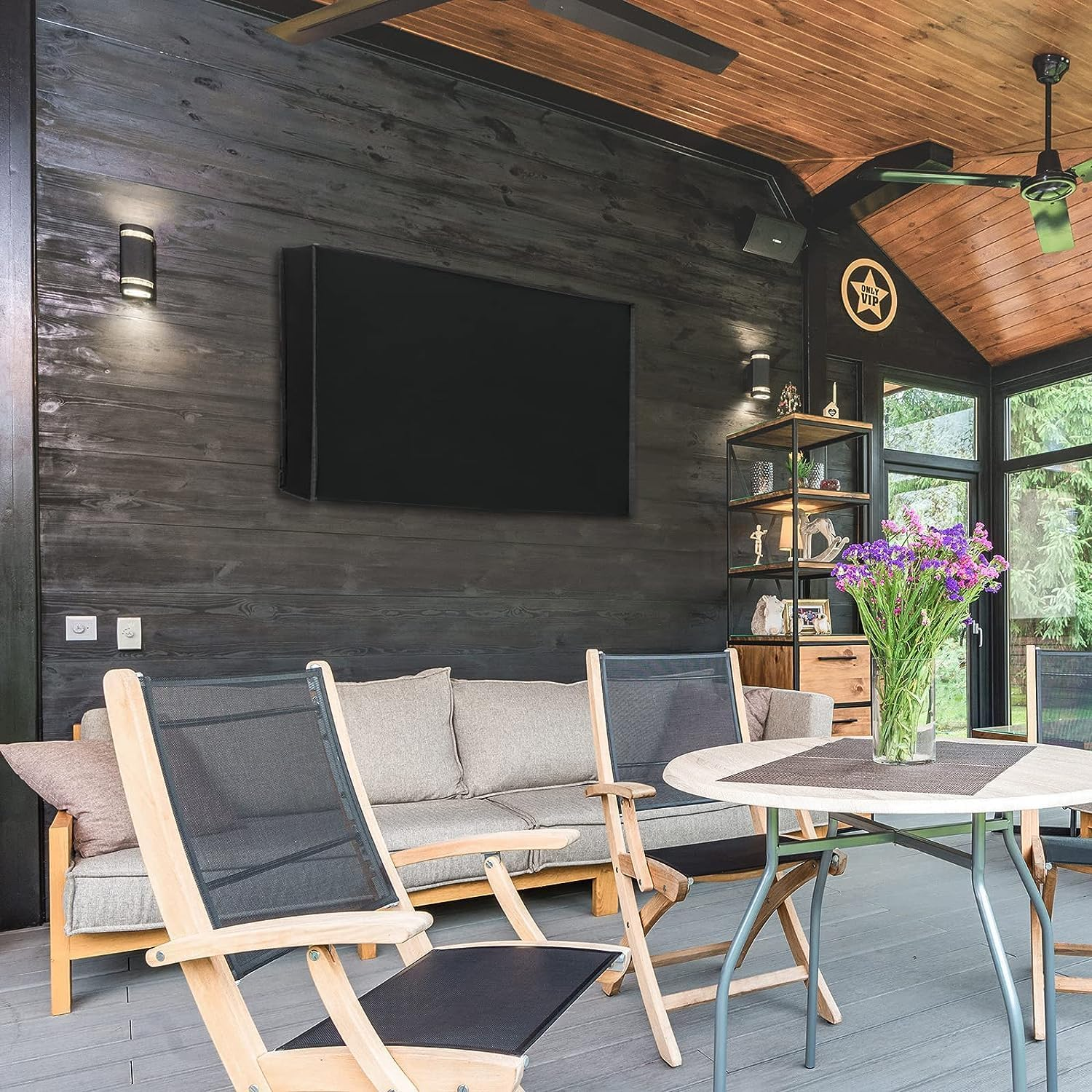 EZONEDEAL Outdoor TV Cover Heavy Duty Oxford Waterproof Dustproof anti UV Durable Patio outside Television Cover TV Screen Full Protector Covers-Black (Black 55-58 Inch) image number 4