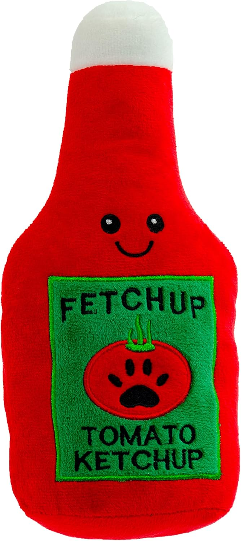 Giftable World Pet Plush Pet Toy Fruits, Cupcakes, Ice Creams, Mug with Squeaker Dog Chew Toy (10" Ketchup & Mustard) image number 1