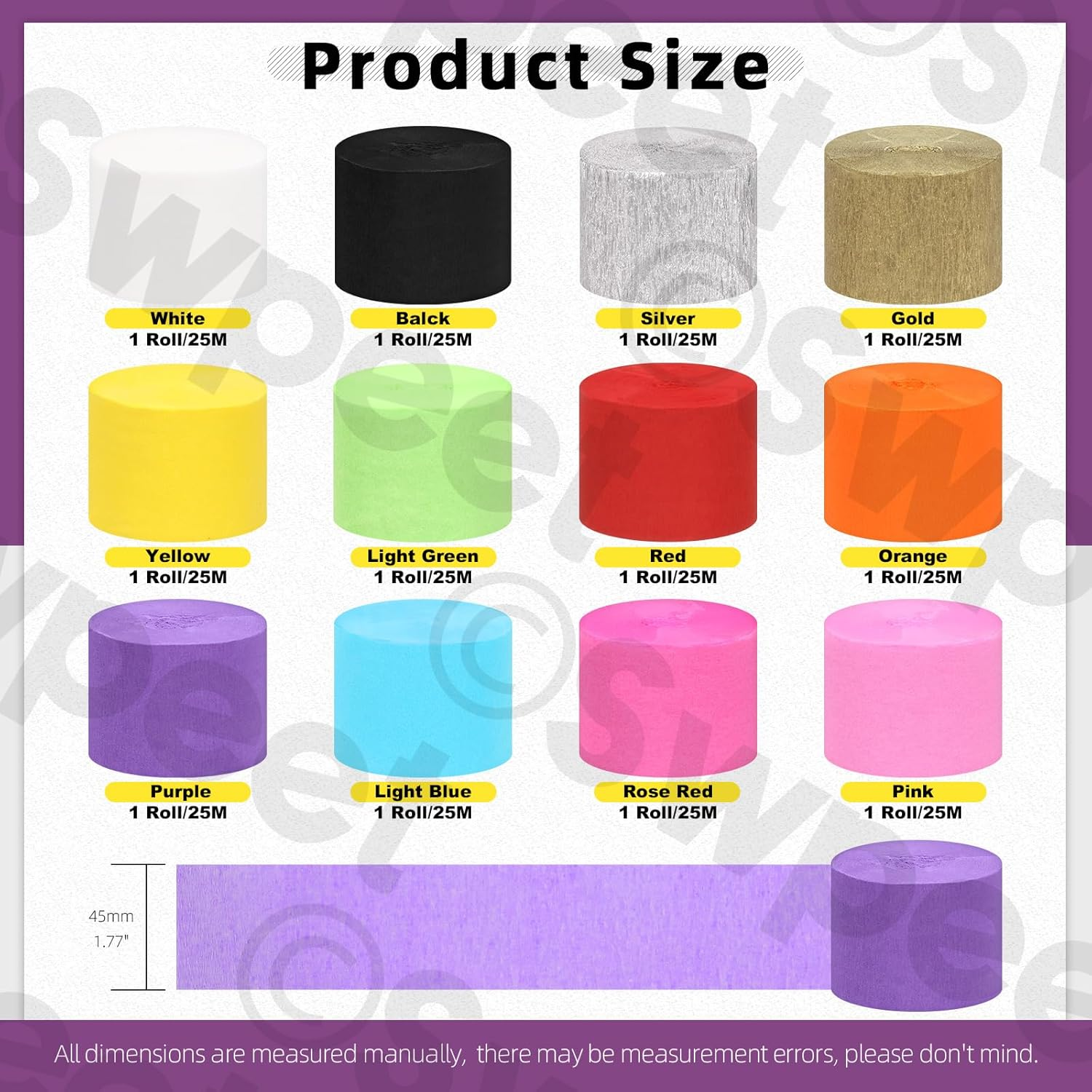 Swpeet 12 Rolls 12 Colors Crepe Paper Streamers 1.77 Inch Wide per Roll Assortment Kit, Party Decorations Streamer for Wedding Streamers Birthday Decorations Baby Shower Graduation DIY Supplies image number 6