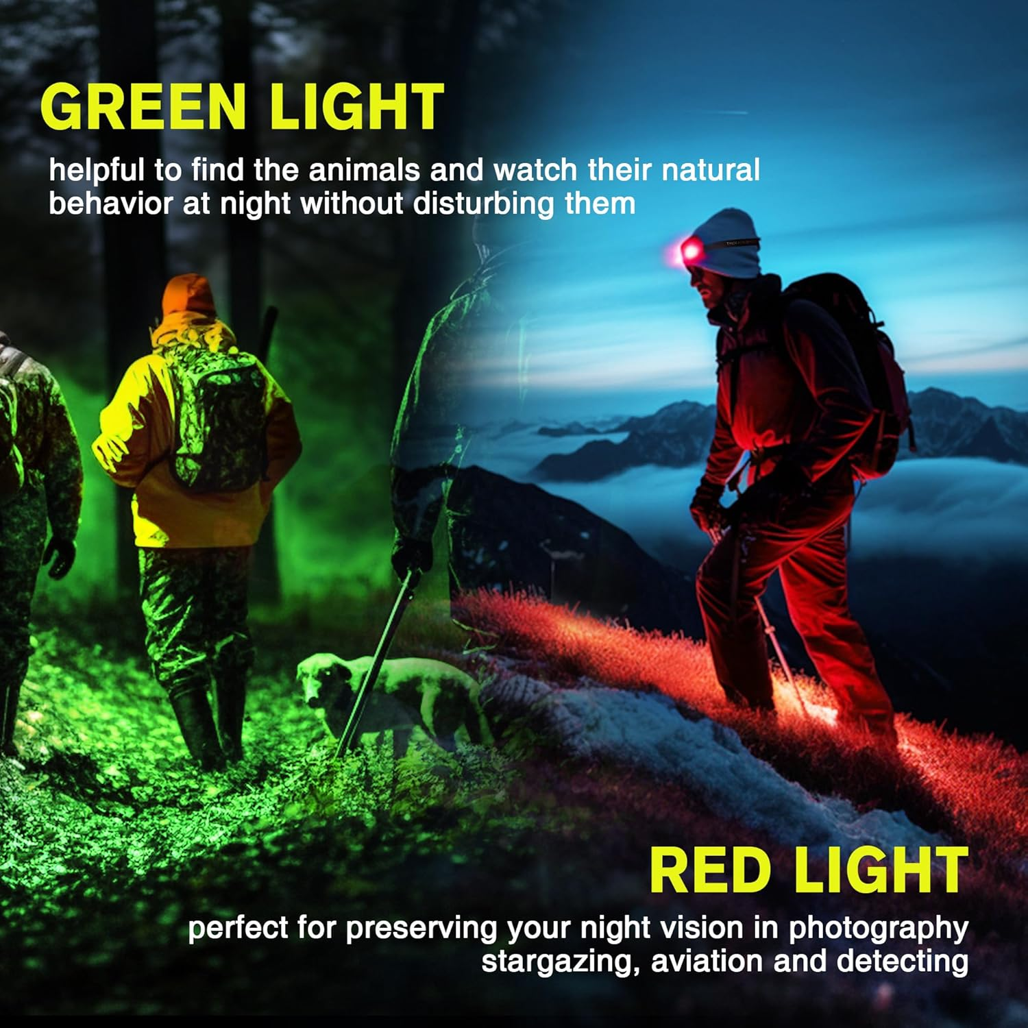 2 Pack Headlamp Rechargeable, 1300 Lumen Lightweight Bright with White Green Red Headlamp Flashlight, Waterproof Motion Sensor Head Lamp,14 Modes for Outdoor Camping Running Cycling image number 6