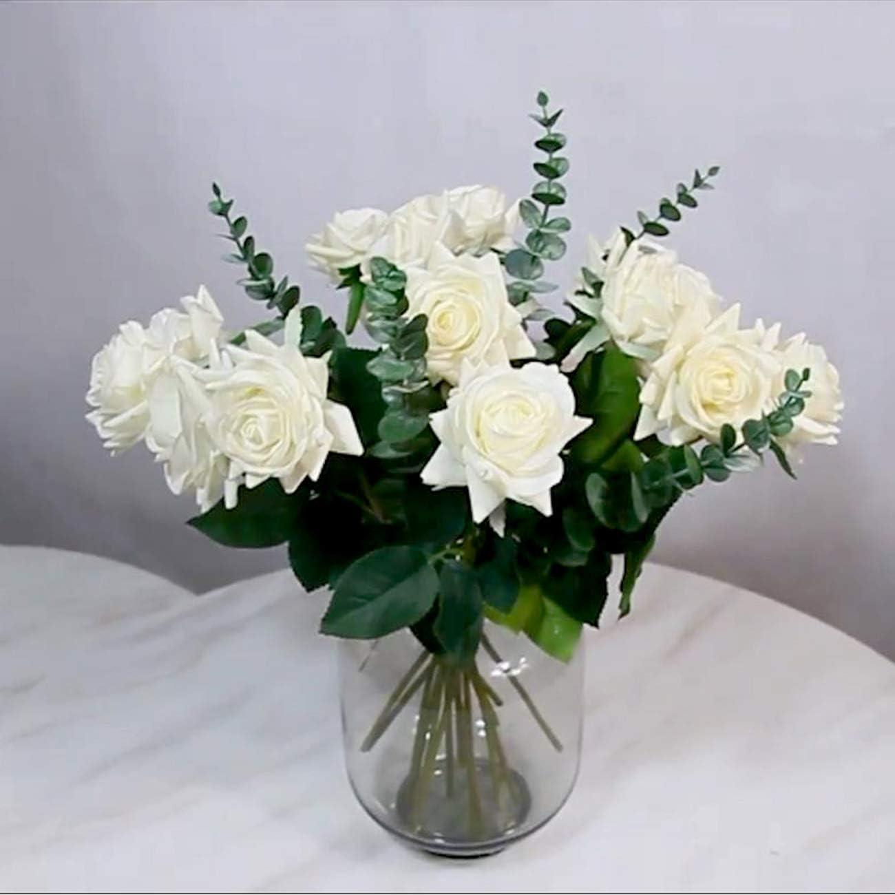 Tinsow 5 Pcs Real Touch Leaf Artificial Eucalyptus Stem Faux Eucalyptuses Wedding Bouquet Centerpiece Home Decor (Green) image number 5