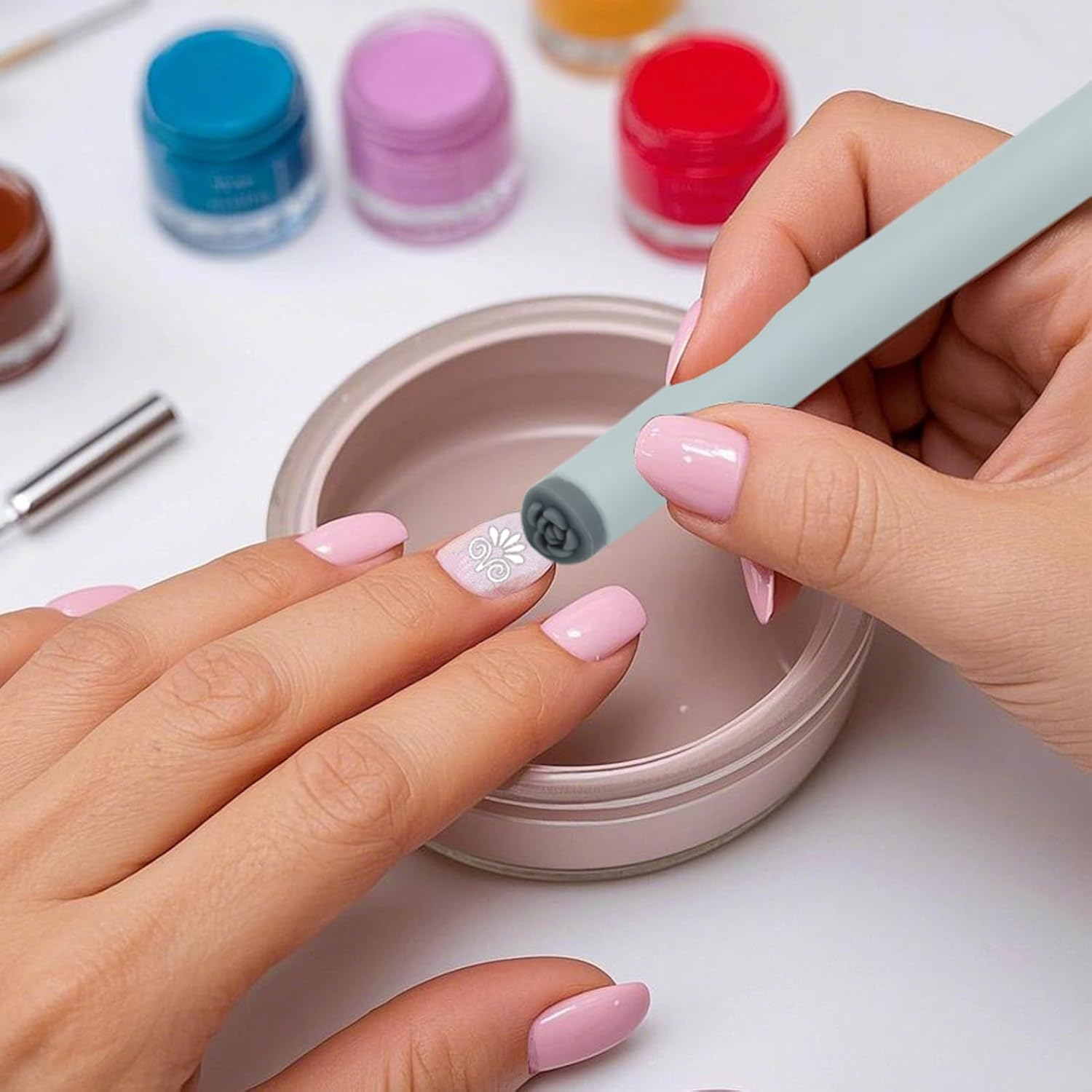Nail Print Stamp Pen - Nail Stamping Art Pen Set - Portable Manicure Decoration Accessories for Women Teens Kids Children Teenagers Friends image number 6