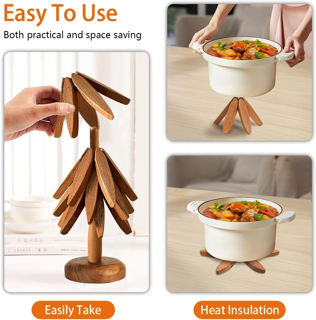 Miss Rui Wooden Trivets for Hot Dishes Set of 4 Tree Shaped Coasters for Table and Kitchen Counter, Walnut Tree Mats for Pot Bowl Pan Coffee image number 6