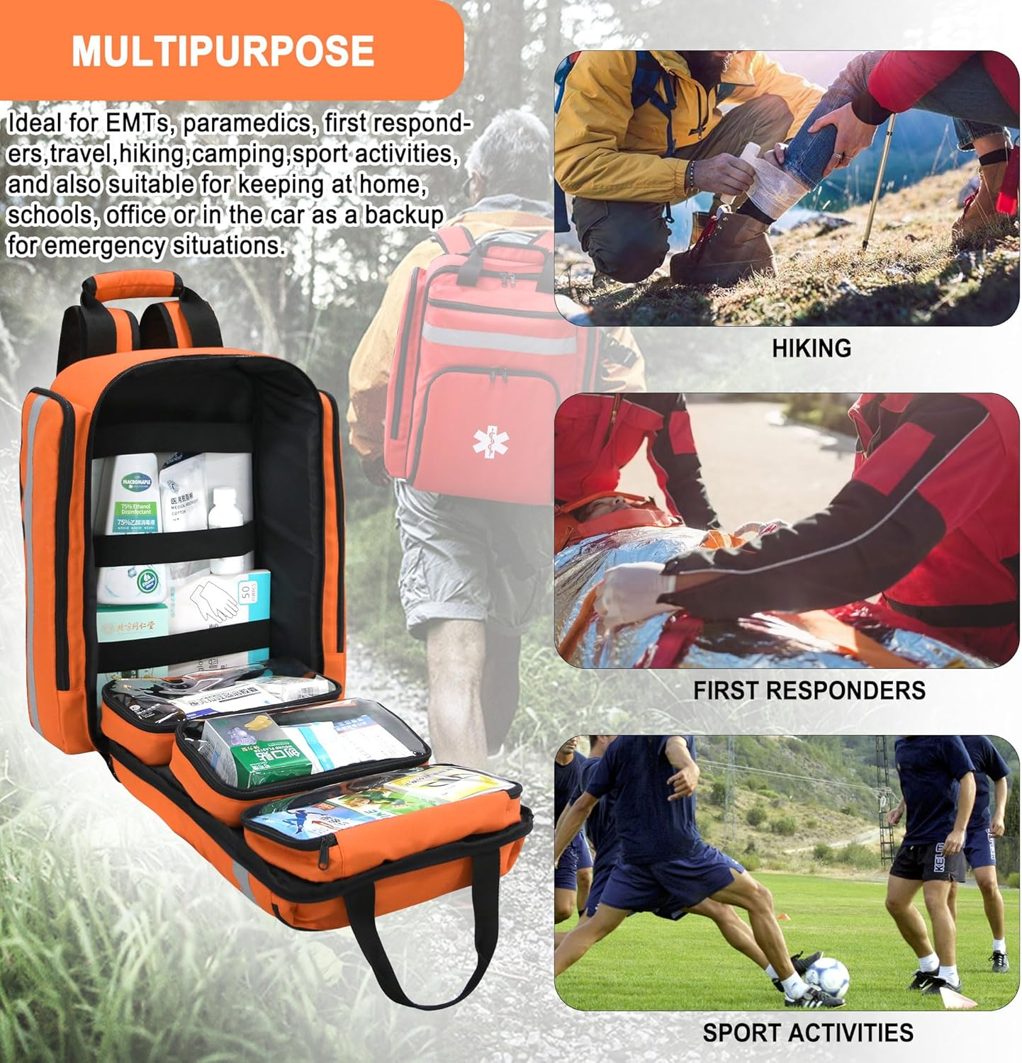 First Aid Backpack,Emergency Medical Backpack Empty image number 4