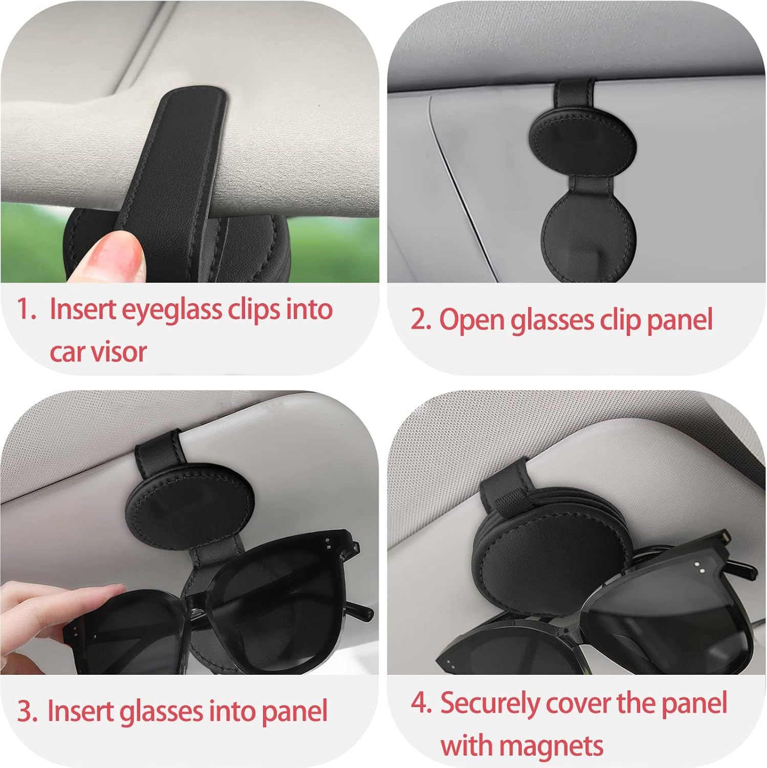 2 Pack Set Black Sunglass Holder for Car,Visor Sunglass Holder,Car Accessories for Man Women - 2 Black image number 5