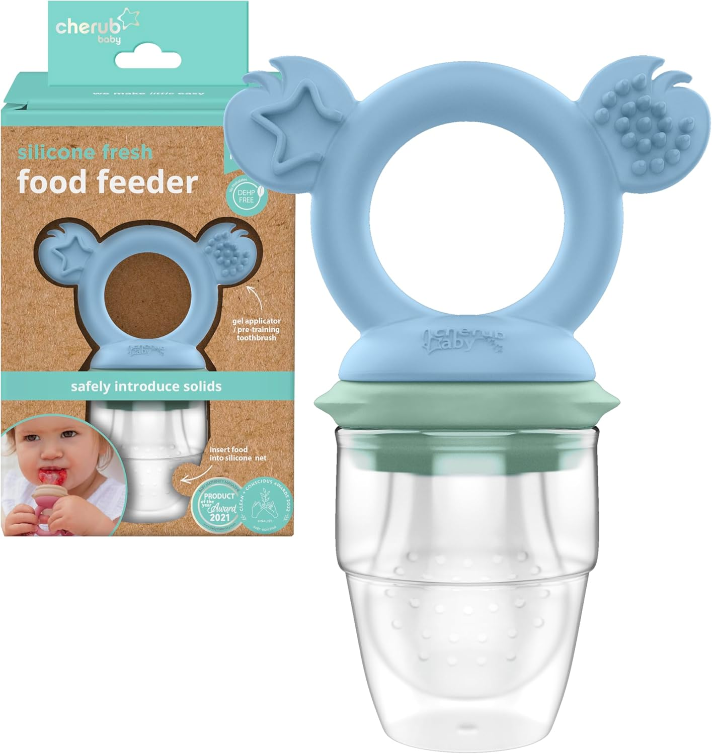 Cherub Baby Non-Toxic BPA Free Silicone Fresh Food Feeder, Self-Feeding, Dishwasher, Freezer and Steriliser Safe, 4 Months and Older - Dusty Rose/Sand