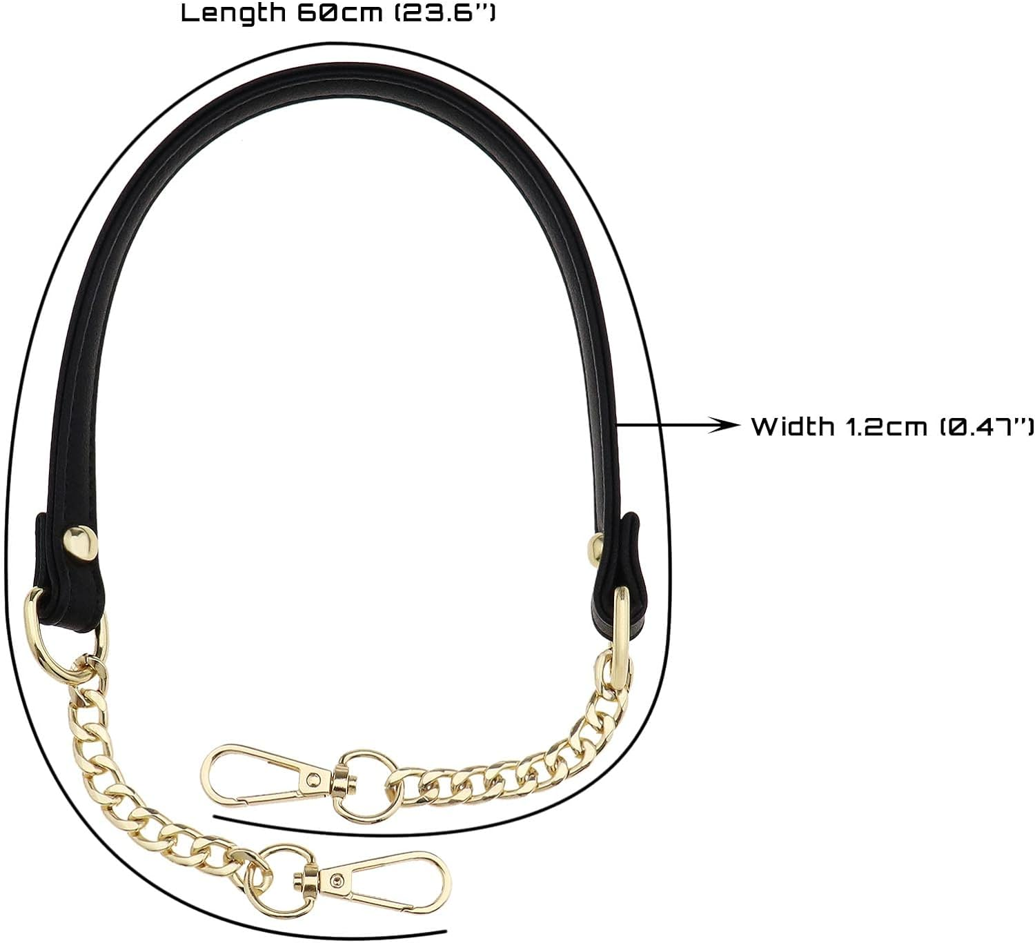 Emsea 2Pcs Replacement Handbag Chain Strap with Buckles for Handbag Crossbody Bag Shoulder Bag Decoration Chain Charms Bag Accessories PU Metal 120Cm Black Gold image number 4